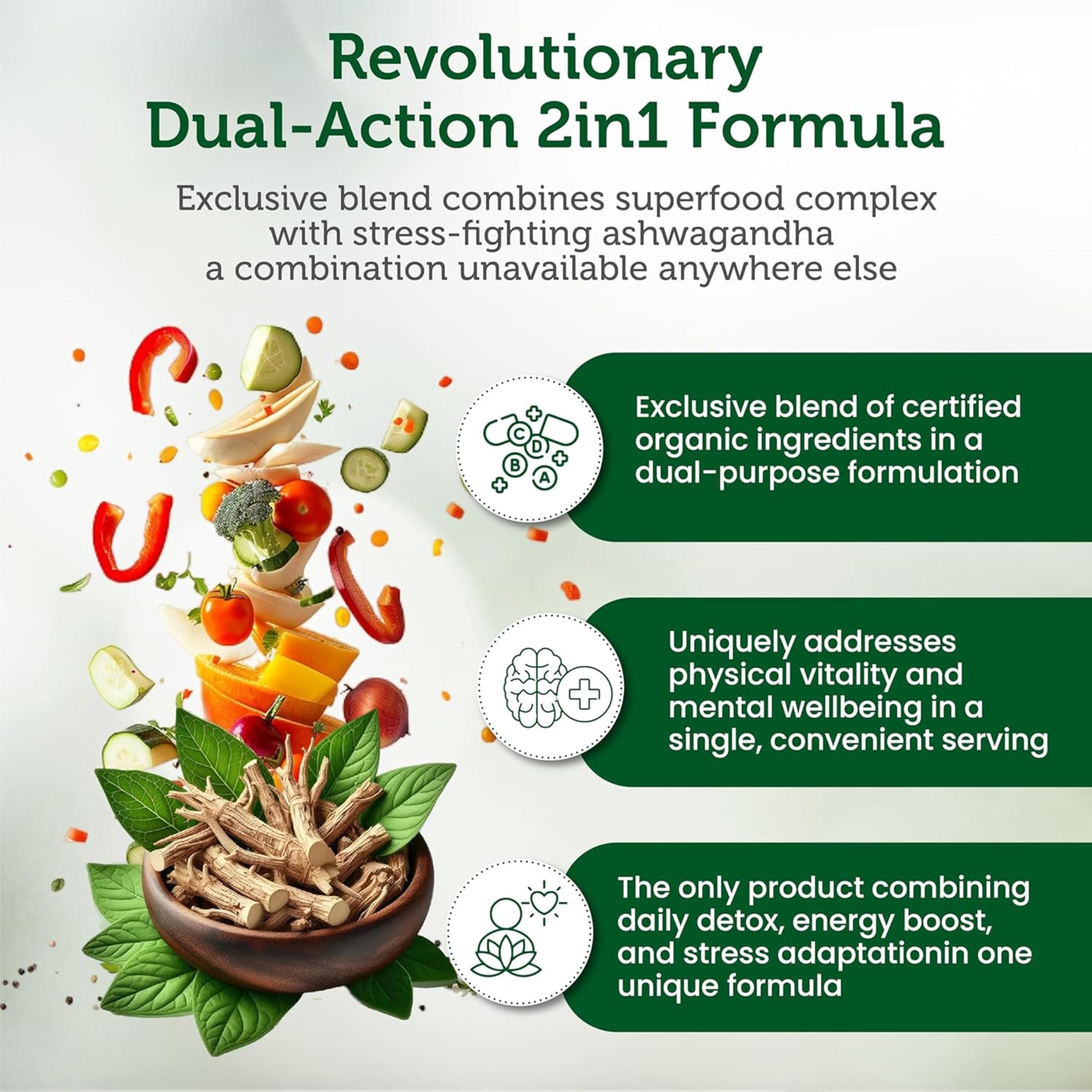 AAMATEC LIFE Organic Superfood Greens Fruits and Veggies Complex with Ashwagandh - Thumbnail 2