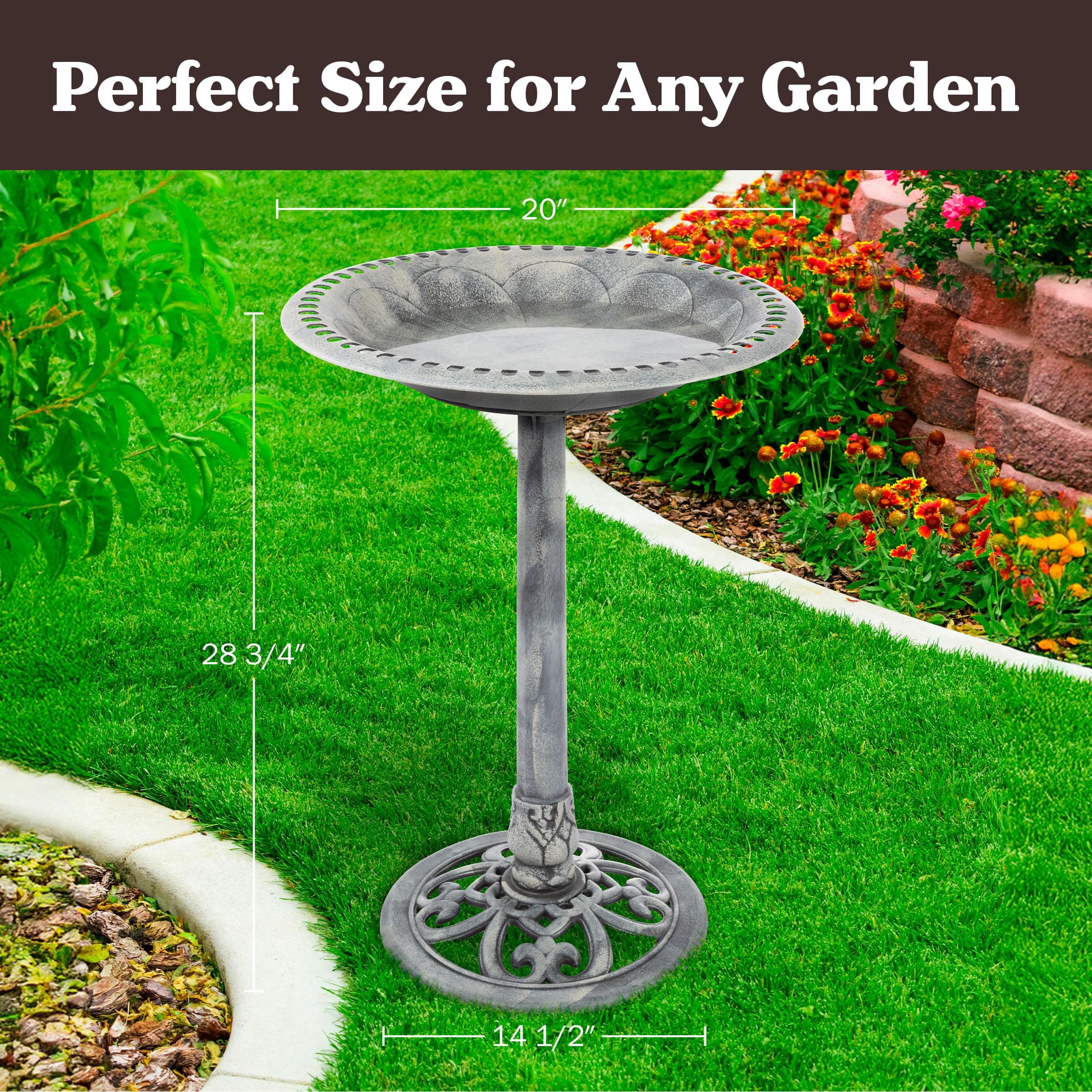 Outdoor Antique-Style Bird Bath - Weather-Resistant Polyresin Basin with Vintage - Thumbnail 6