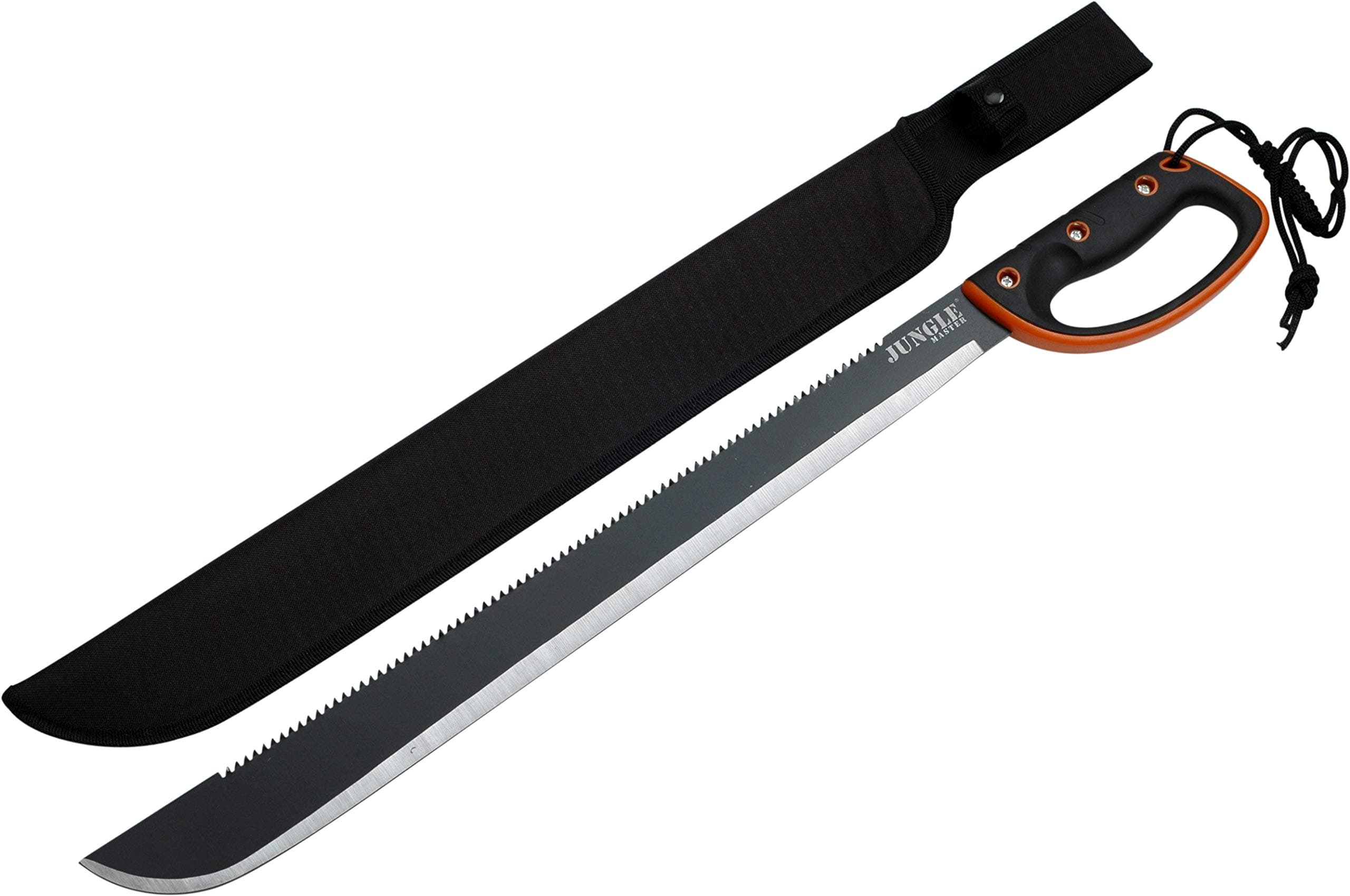Jungle Master – Machete w/ Reverse Serrations – Black/Satin Blade, Full Tang, Bl - Thumbnail 2
