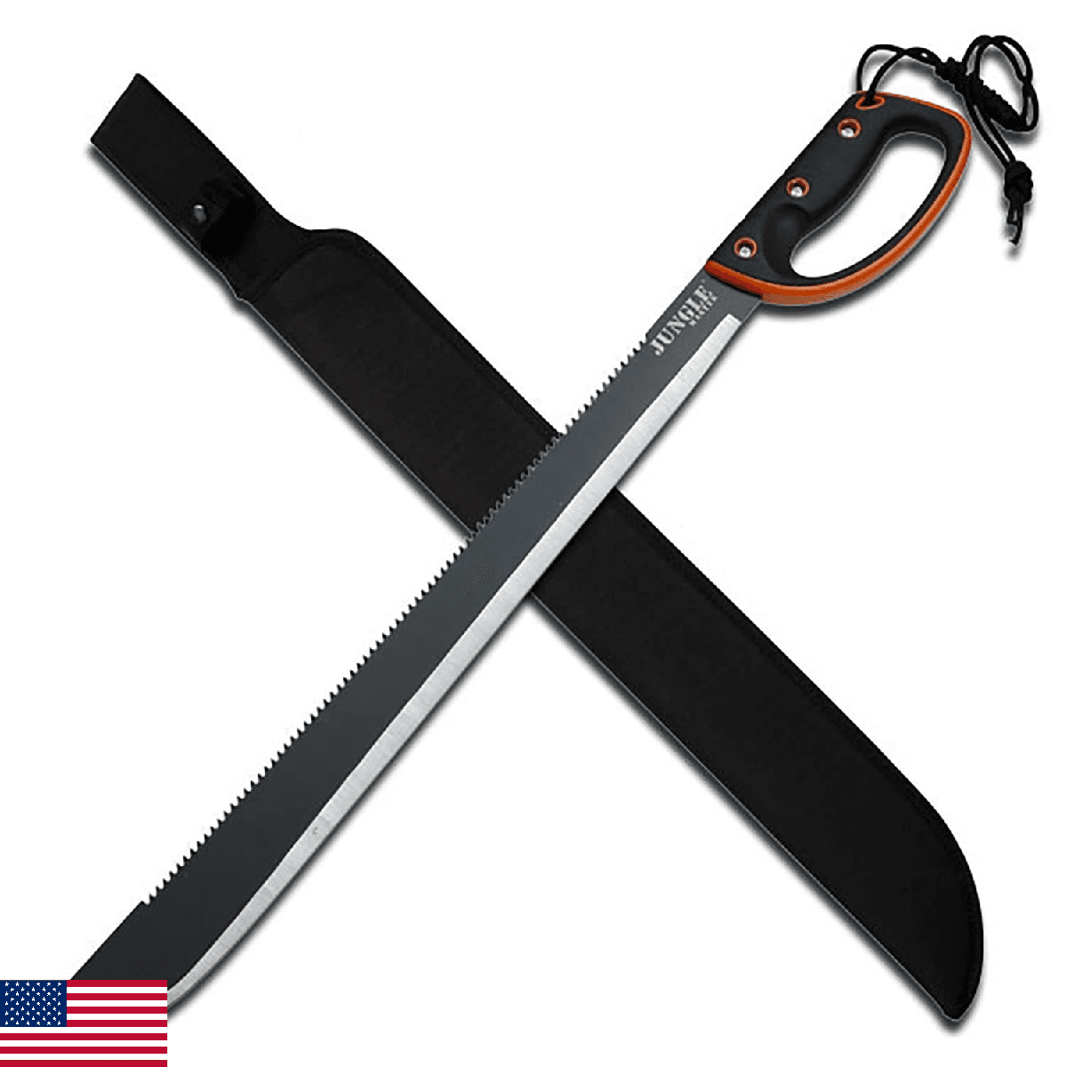 Jungle Master – Machete w/ Reverse Serrations – Black/Satin Blade, Full Tang, Bl - Image 1