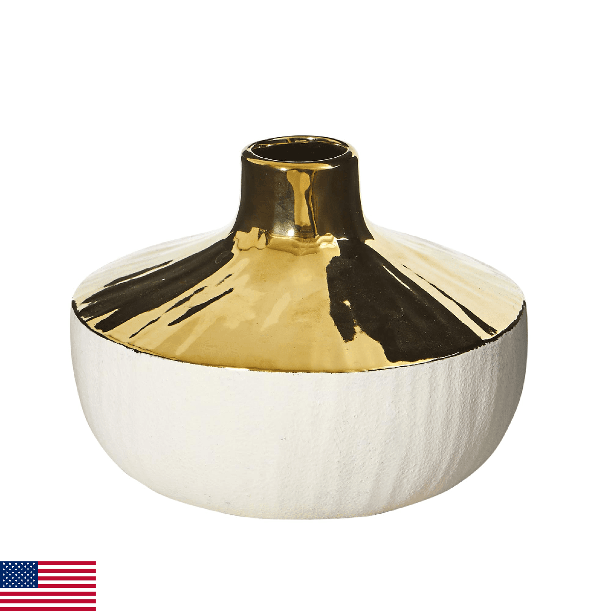 Nearly Natural 8in. Elegance Ceramic Decorative Vase with Gold Accents, White, 8 - Image 1