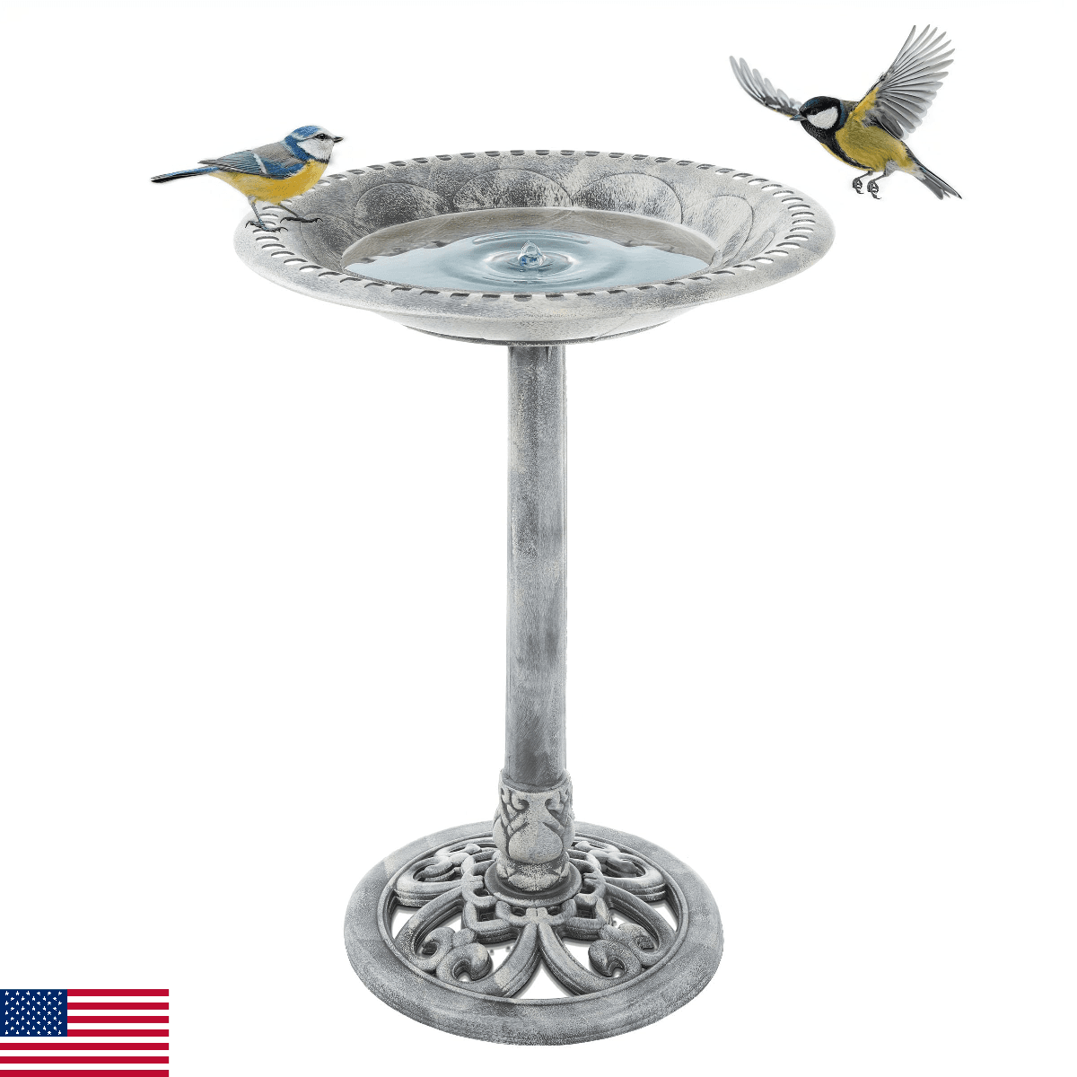 Outdoor Antique-Style Bird Bath - Weather-Resistant Polyresin Basin with Vintage - Image 1