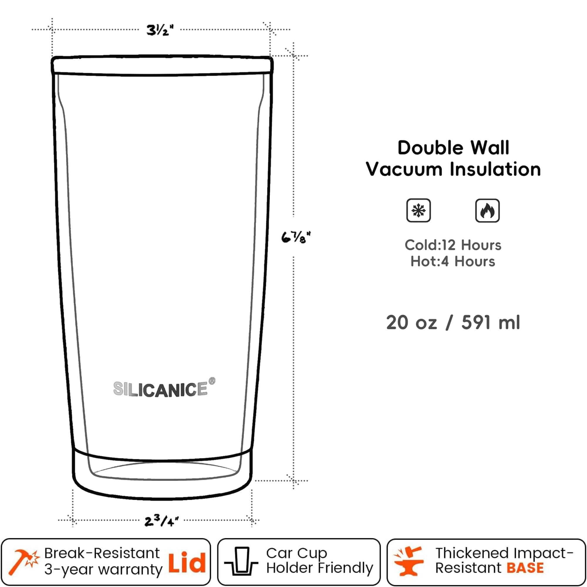 SILICANICE 20oz Vacuum Insulated Tumbler Double Wall Stainless Steel Coffee Mug - Thumbnail 5