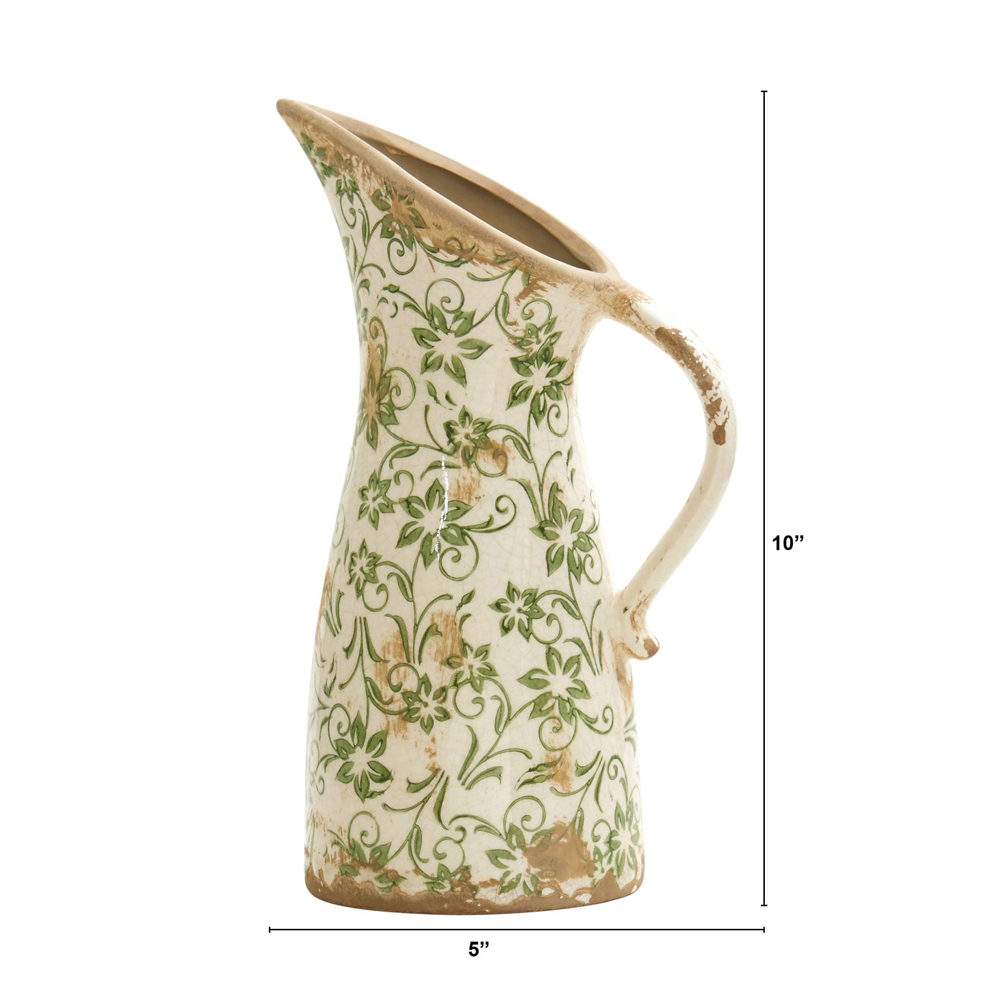 Tuscan Ceramic Green Scroll Pitcher Vase - Thumbnail 2