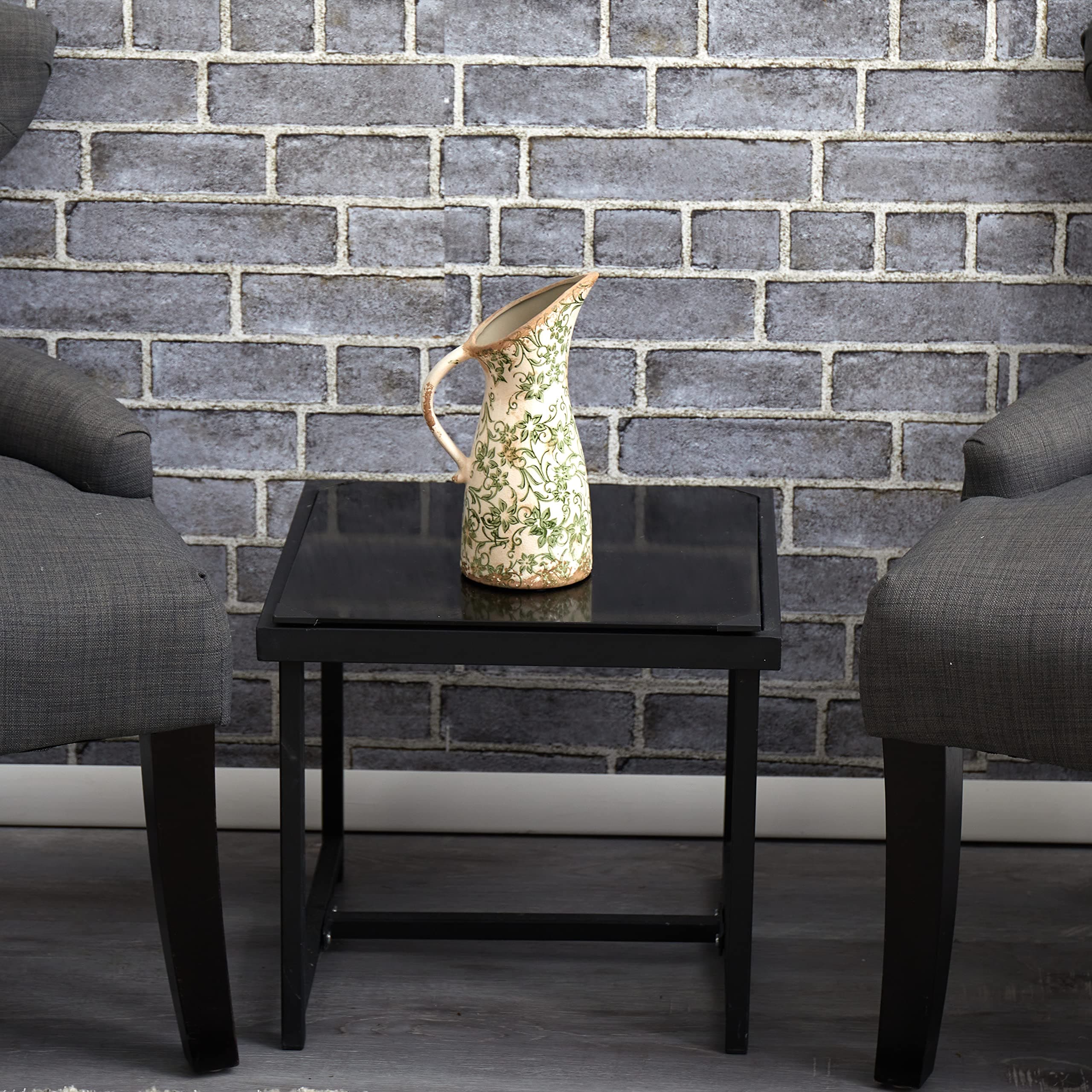 Tuscan Ceramic Green Scroll Pitcher Vase - Thumbnail 3