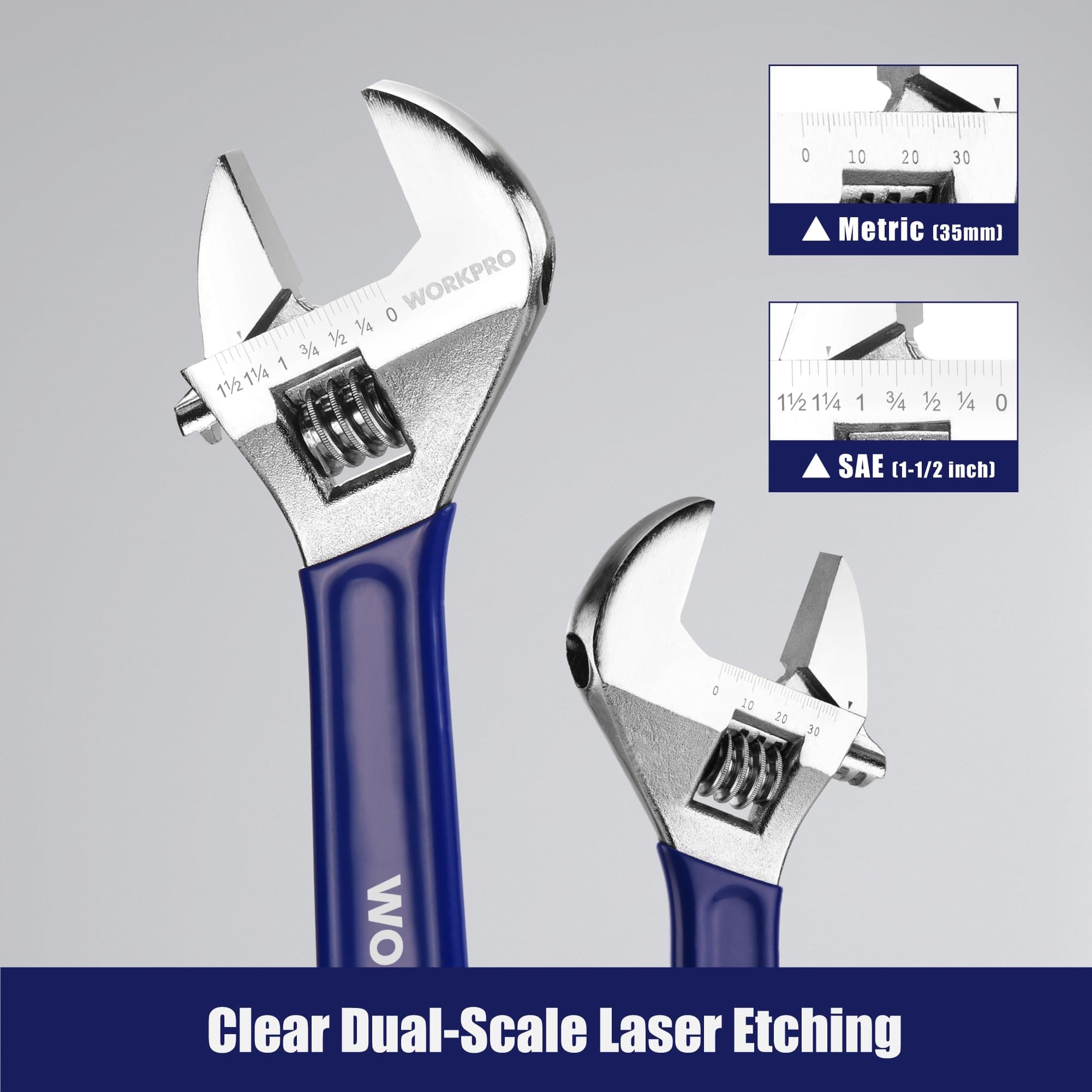 WORKPRO Adjustable Wrench Set, 6-inch, 8-inch, 10-inch, 12-inch Wide Jaw Wrenche - Thumbnail 4