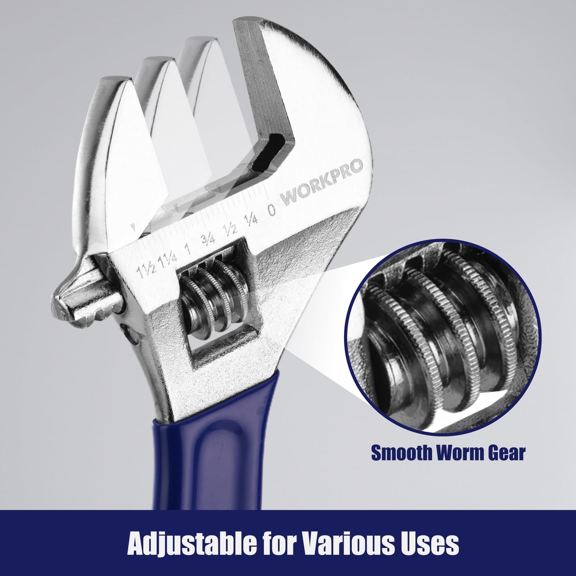WORKPRO Adjustable Wrench Set, 6-inch, 8-inch, 10-inch, 12-inch Wide Jaw Wrenche - Thumbnail 6