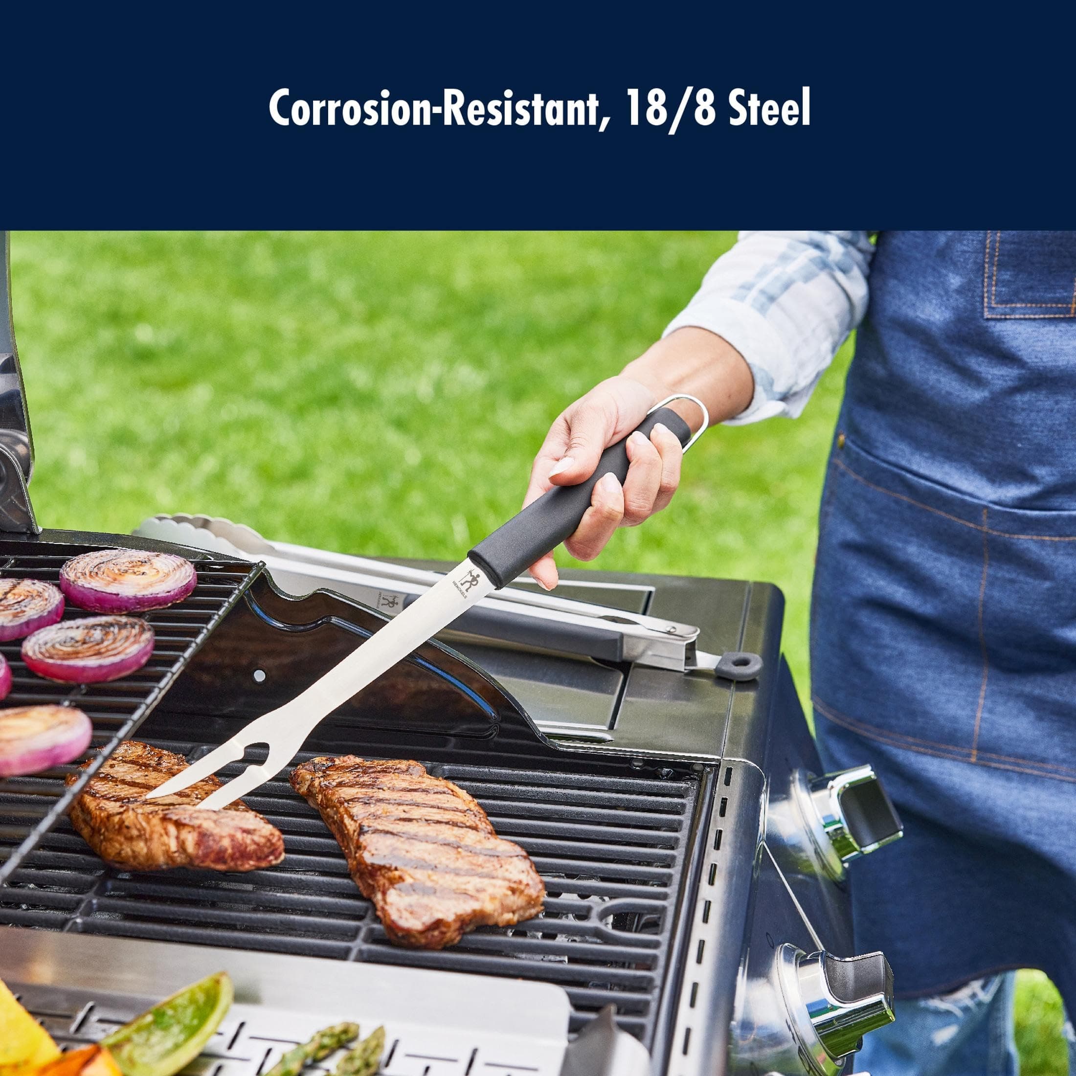 HENCKELS BBQ Grill Fork, Heavy Duty Stainless Steel Meat Fork for Grilling, Roas - Thumbnail 3