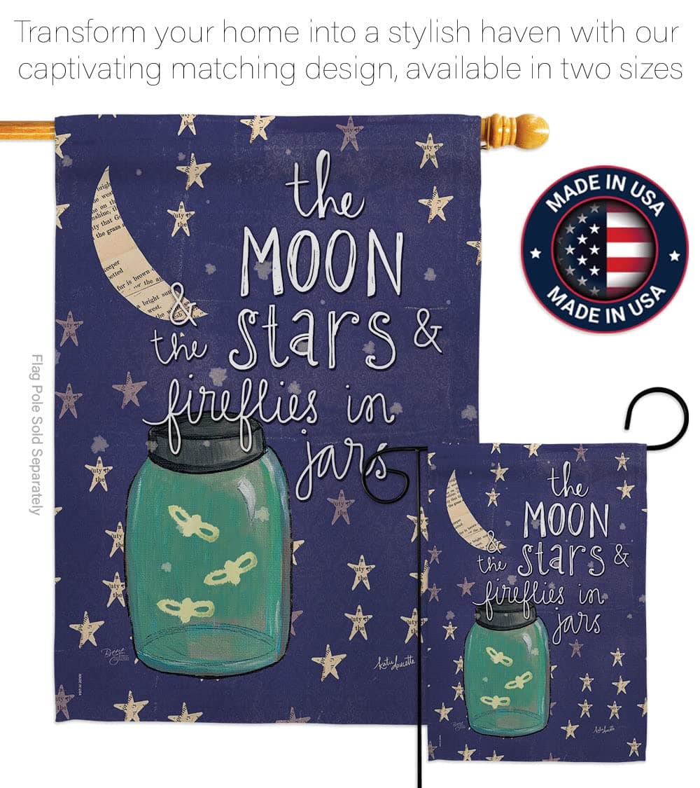 Breeze Decor G165124 Moon Stars Fireflies Jars Decorative Vertical Garden Flag, - Thumbnail 4