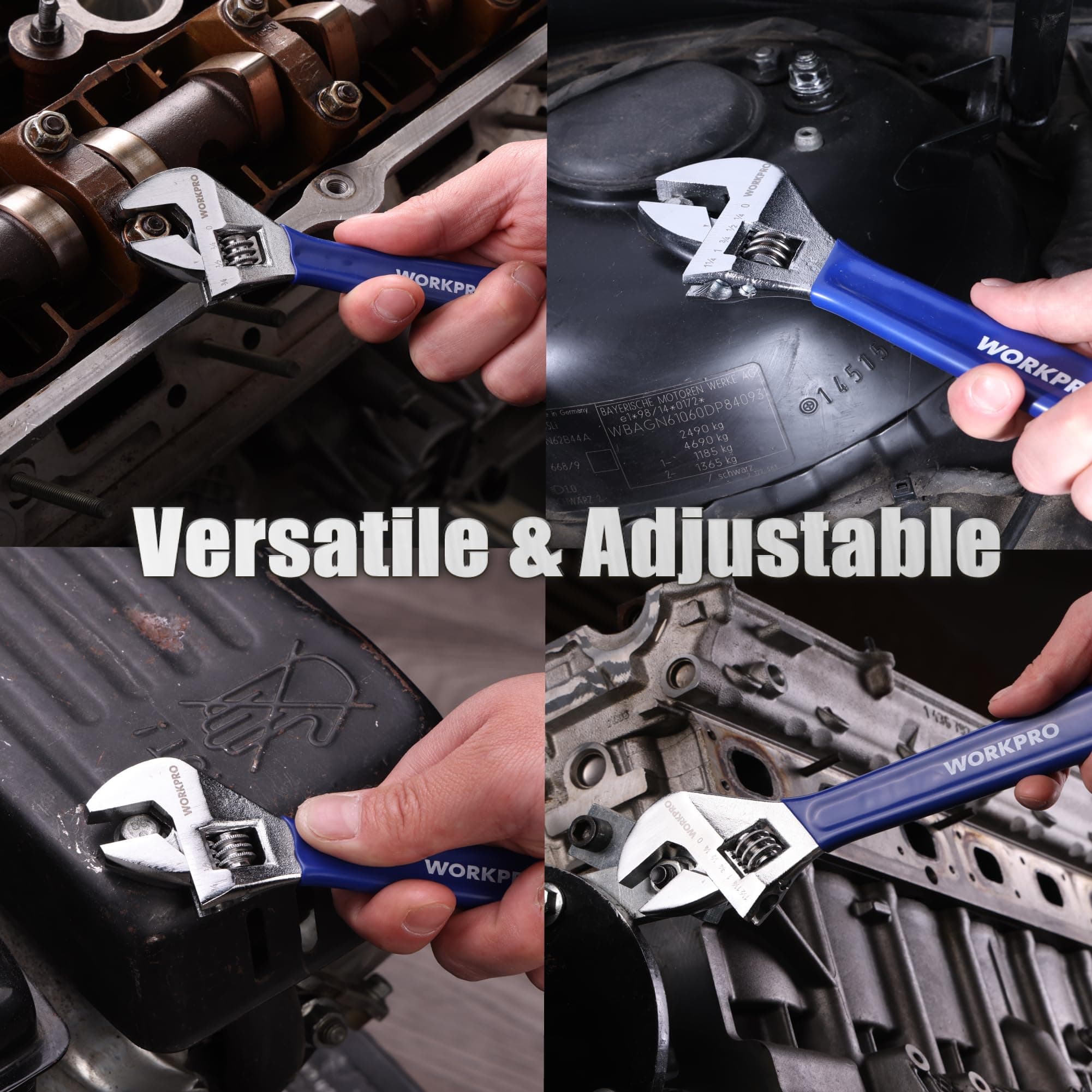 WORKPRO Adjustable Wrench Set, 6-inch, 8-inch, 10-inch, 12-inch Wide Jaw Wrenche - Thumbnail 8