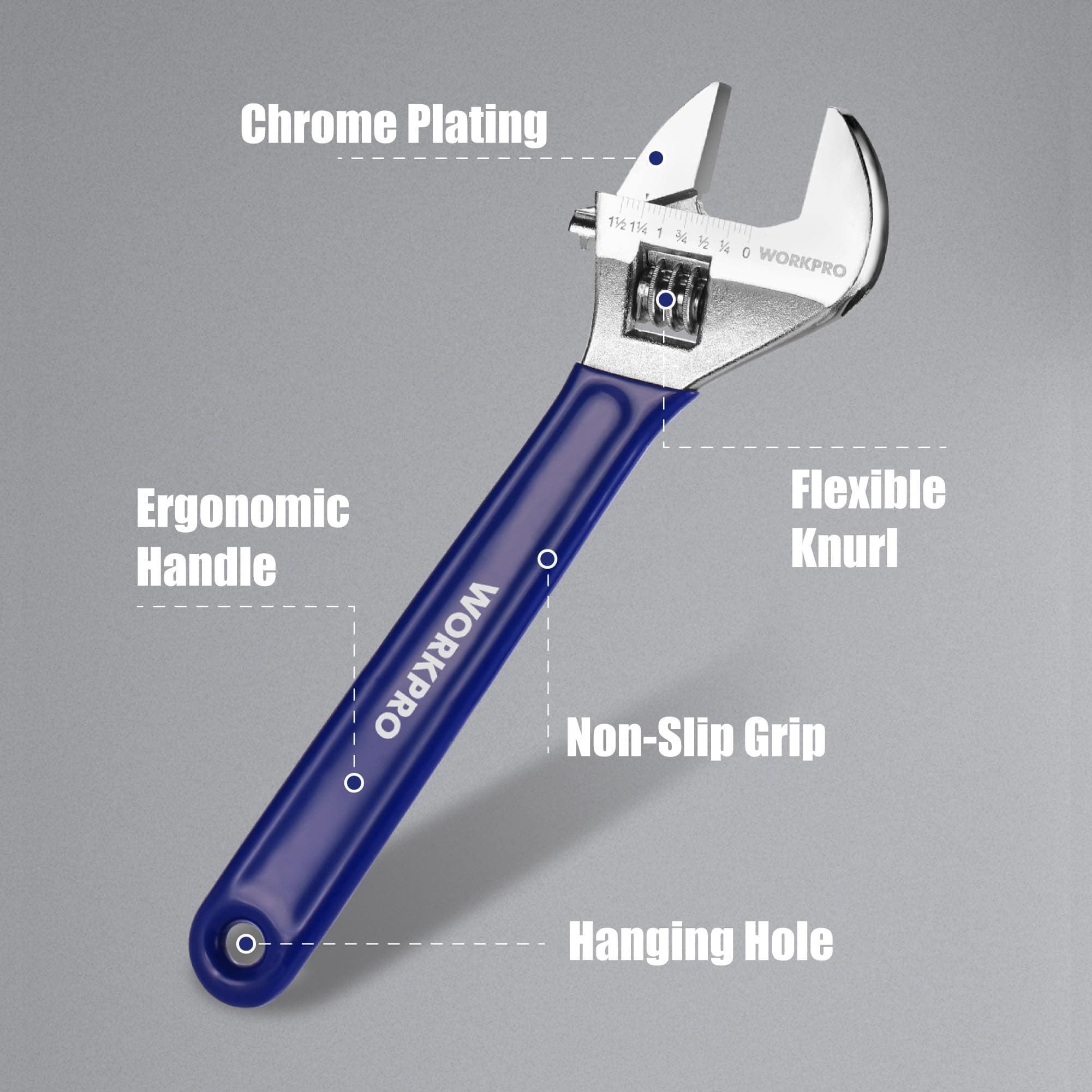 WORKPRO Adjustable Wrench Set, 6-inch, 8-inch, 10-inch, 12-inch Wide Jaw Wrenche - Thumbnail 9