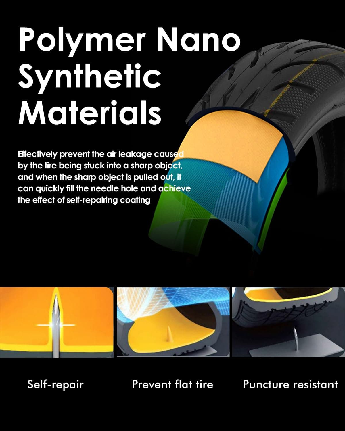 50/75-6.1 Scooter Tire, 9X2 Built-in Live Glue Repairable Puncture-resistant Sel - Thumbnail 3