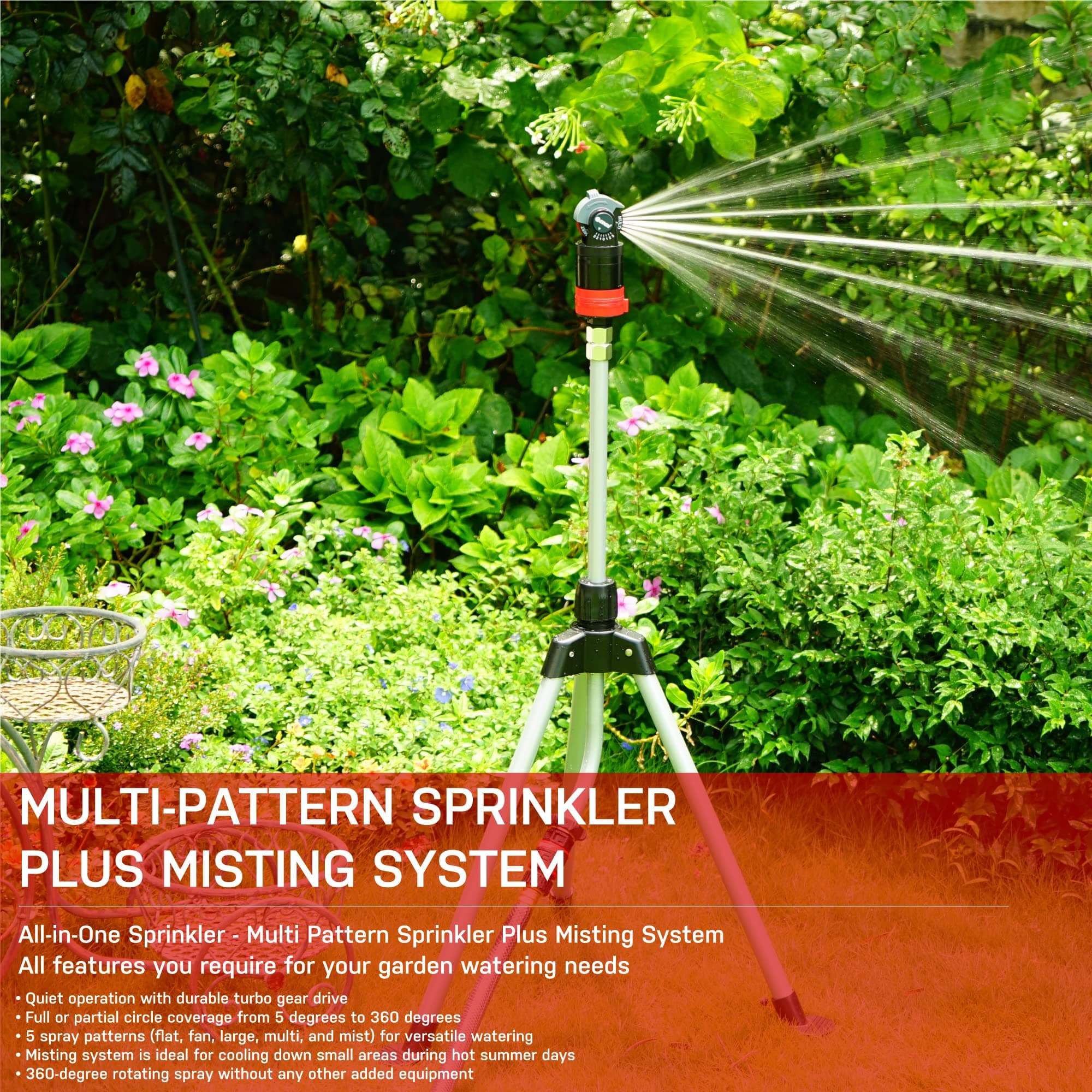 Eden 94150 Multi-Pattern Turbo Gear Drive Metal Tripod Sprinkler Plus One-Direct - Thumbnail 5