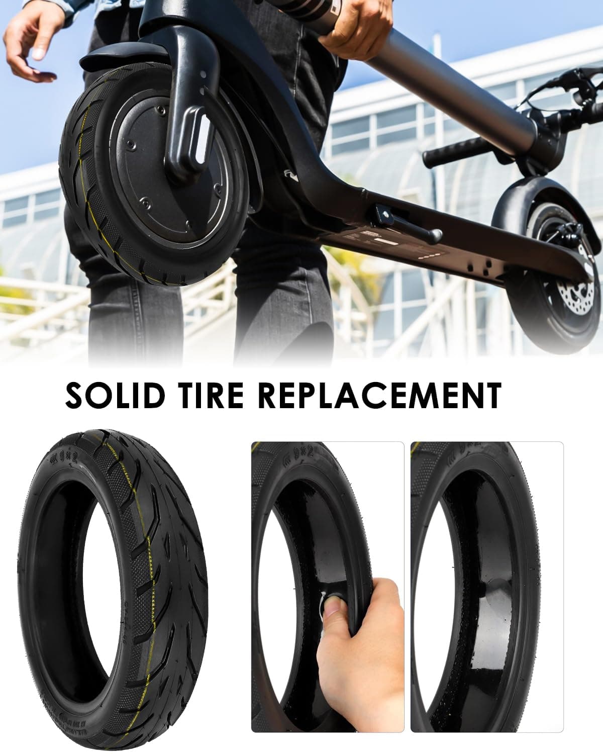 50/75-6.1 Scooter Tire, 9X2 Built-in Live Glue Repairable Puncture-resistant Sel - Thumbnail 2