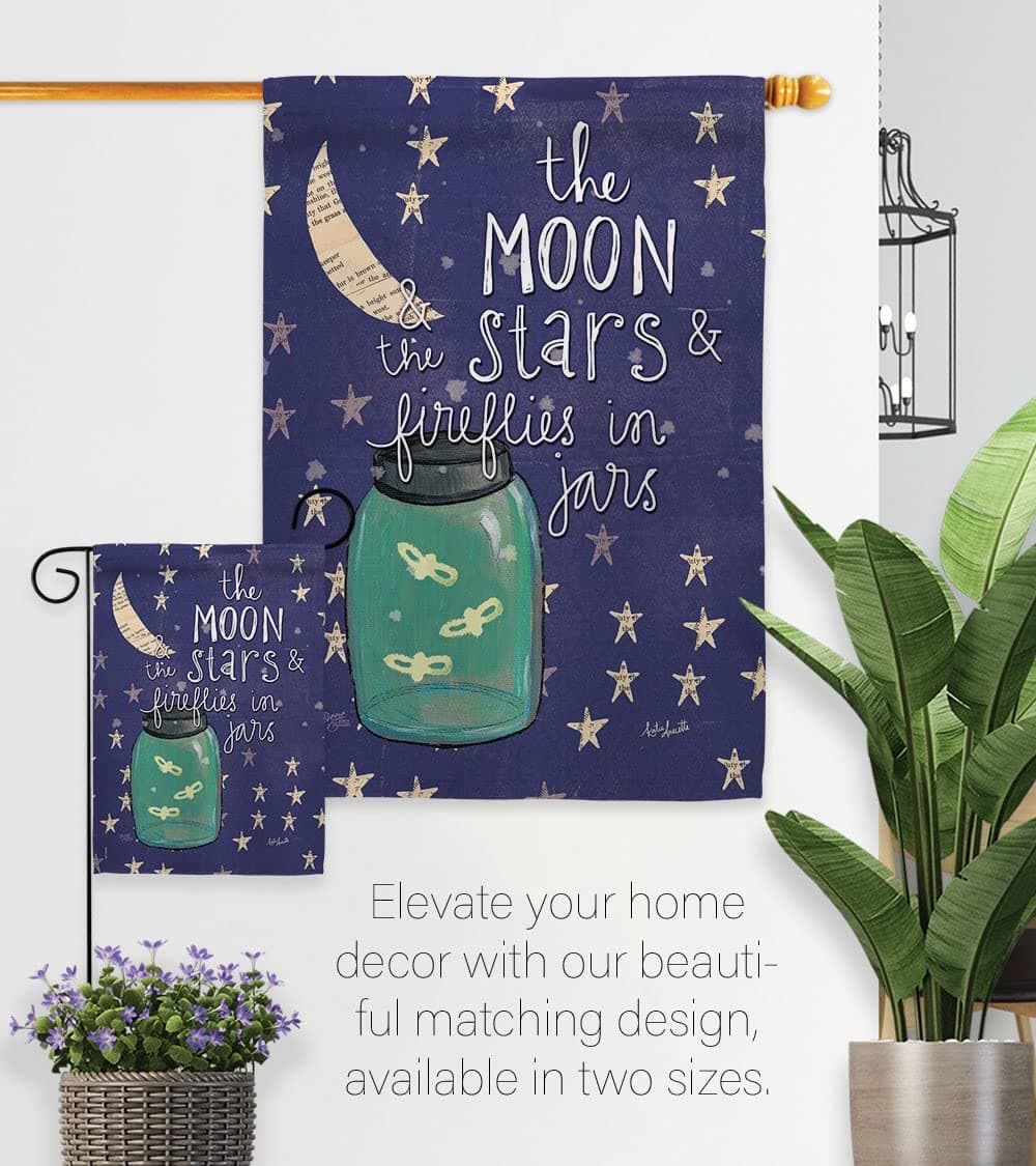 Breeze Decor G165124 Moon Stars Fireflies Jars Decorative Vertical Garden Flag, - Thumbnail 8