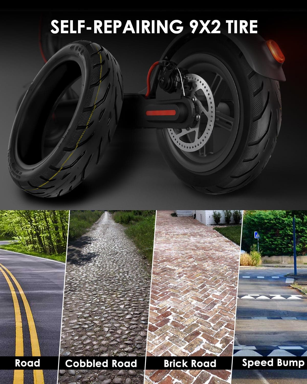 50/75-6.1 Scooter Tire, 9X2 Built-in Live Glue Repairable Puncture-resistant Sel - Thumbnail 6