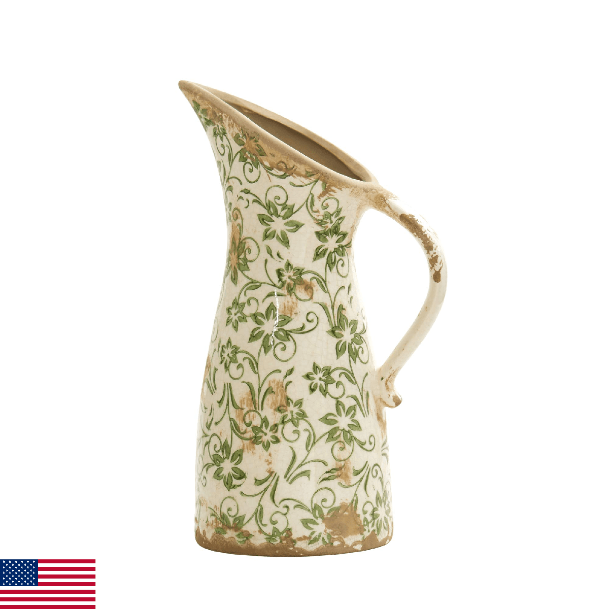 Tuscan Ceramic Green Scroll Pitcher Vase - Image 1
