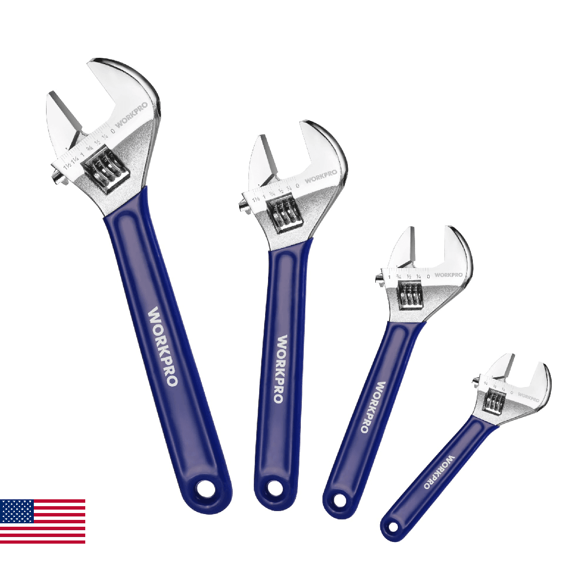 WORKPRO Adjustable Wrench Set, 6-inch, 8-inch, 10-inch, 12-inch Wide Jaw Wrenche - Image 1