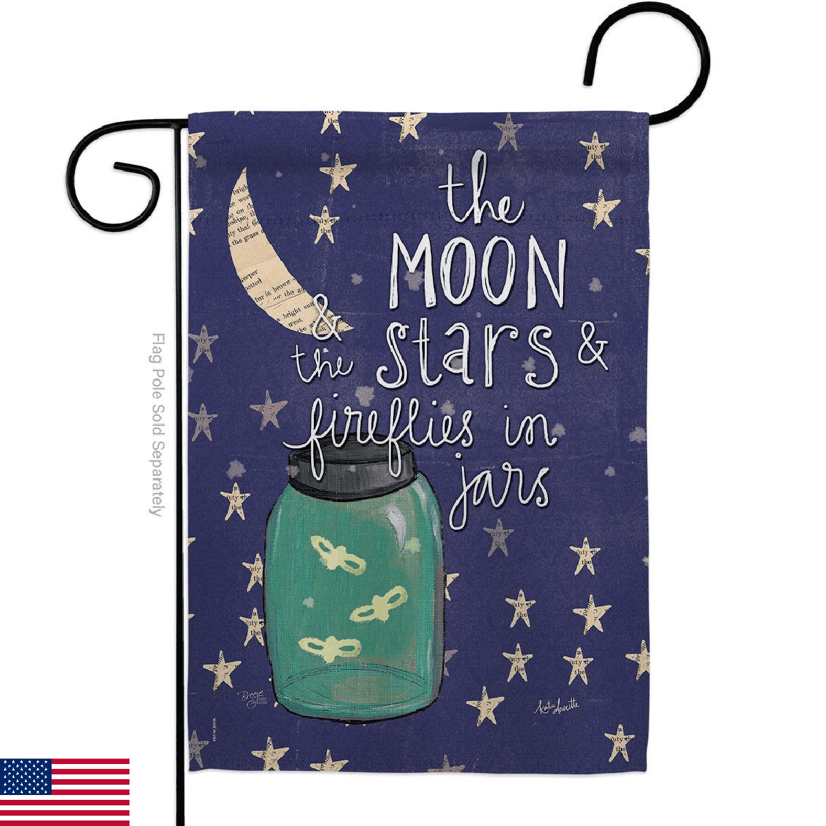 Breeze Decor G165124 Moon Stars Fireflies Jars Decorative Vertical Garden Flag, - Image 1