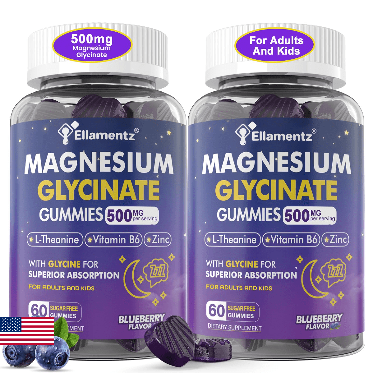 Magnesium Glycinate Gummies 500mg/250mg for Adults Kids Teens, Sugar Free Magnes - Image 1