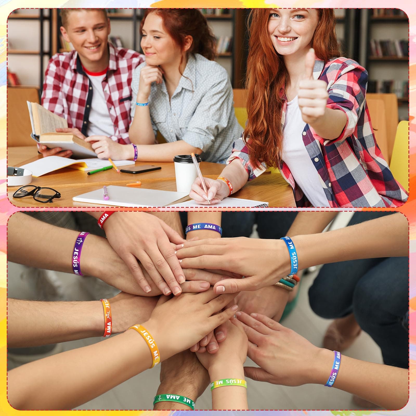 PullCrease 150 Pcs Spanish Jesus Loves Me Wristbands Bulk 10 Styles Rainbow Jesu - Thumbnail 3