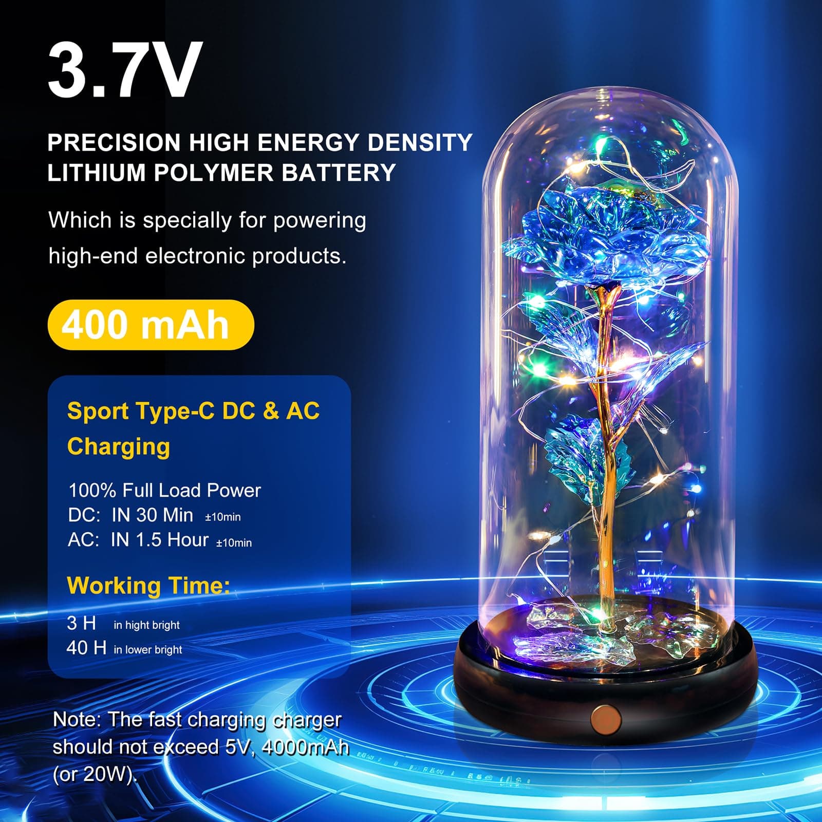 Valentines Day Rose Gifts for Her Women Birthday Gift Rechargeable Galaxy Glass - Thumbnail 2