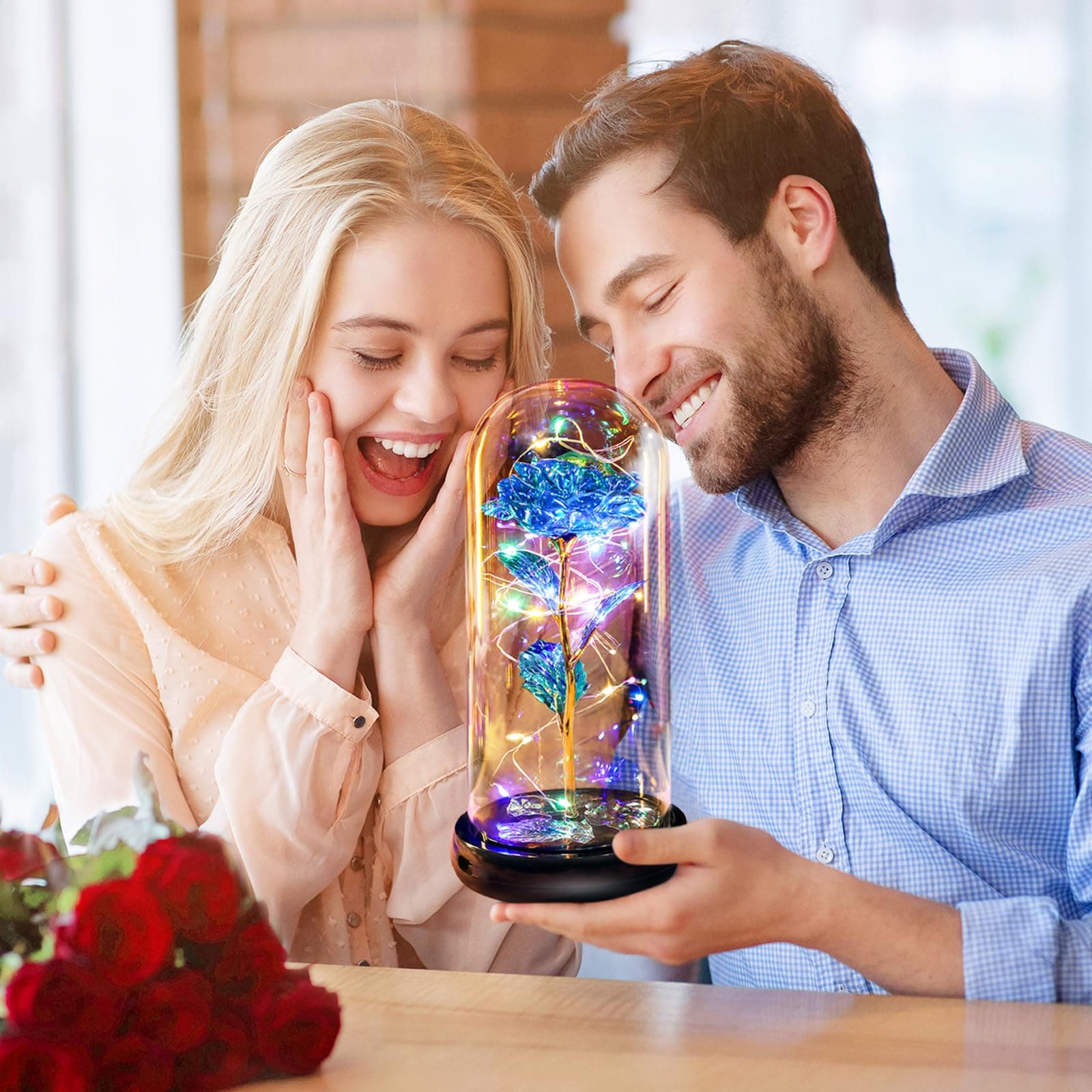 Valentines Day Rose Gifts for Her Women Birthday Gift Rechargeable Galaxy Glass - Thumbnail 3