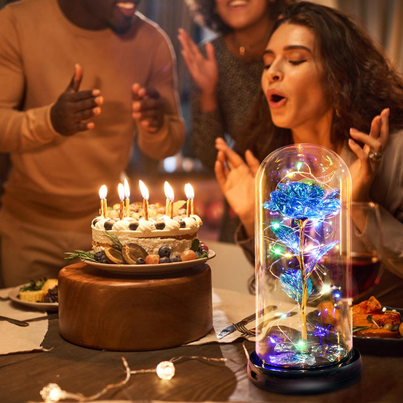 Valentines Day Rose Gifts for Her Women Birthday Gift Rechargeable Galaxy Glass - Thumbnail 6