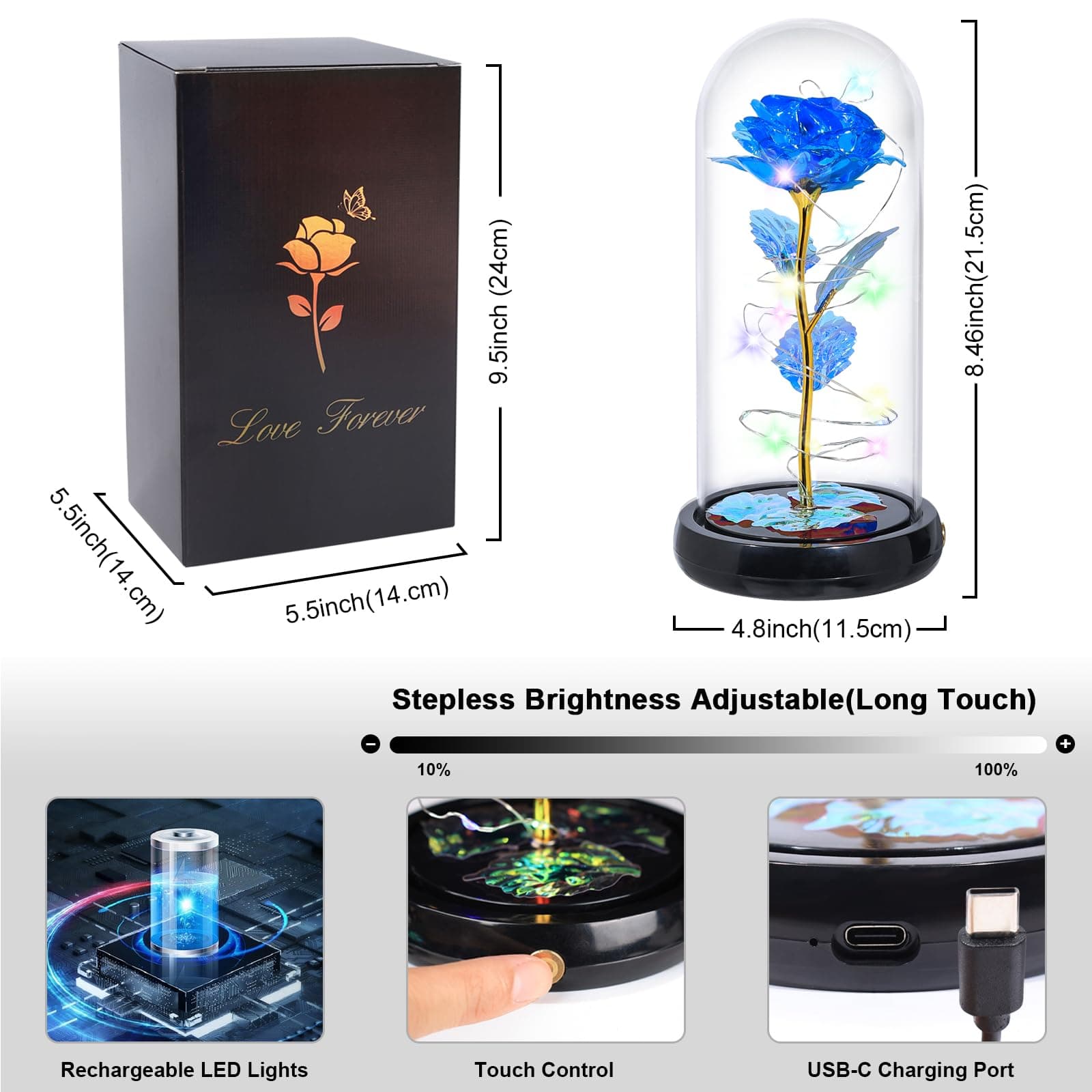 Valentines Day Rose Gifts for Her Women Birthday Gift Rechargeable Galaxy Glass - Thumbnail 8