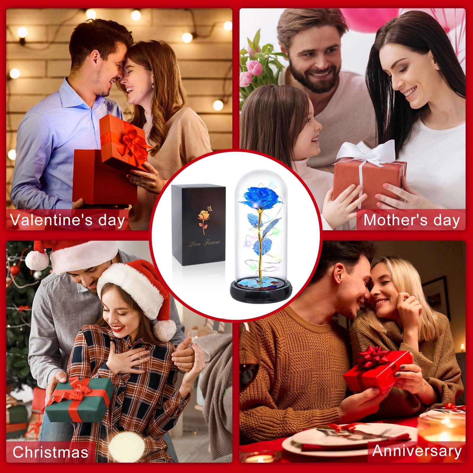 Valentines Day Rose Gifts for Her Women Birthday Gift Rechargeable Galaxy Glass - Thumbnail 9