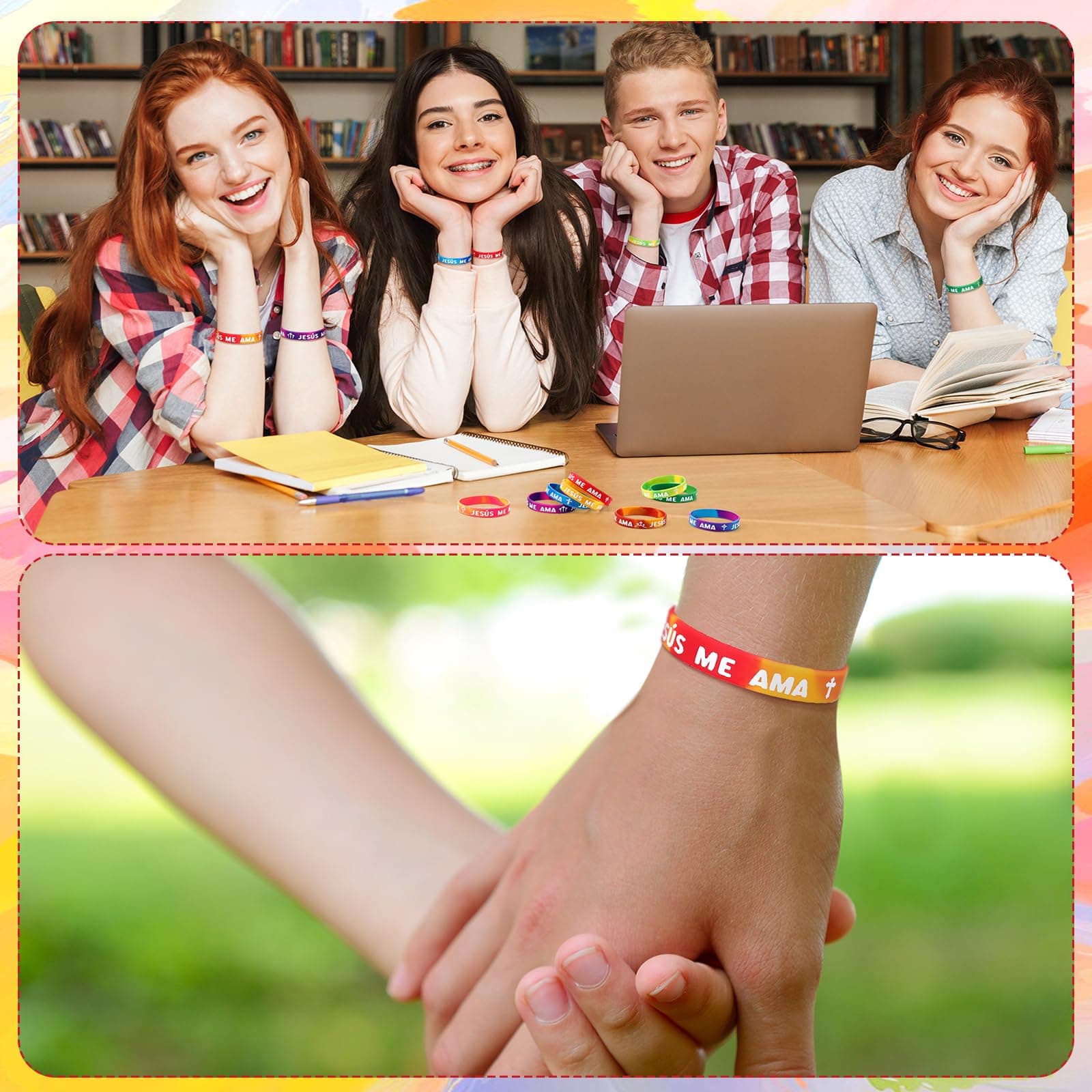 PullCrease 150 Pcs Spanish Jesus Loves Me Wristbands Bulk 10 Styles Rainbow Jesu - Thumbnail 6