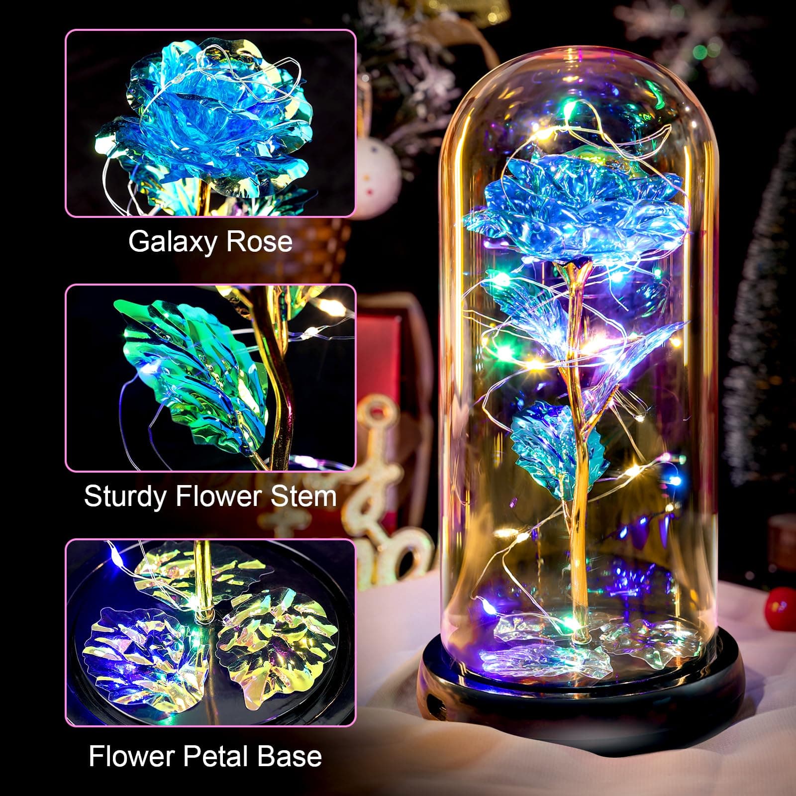 Valentines Day Rose Gifts for Her Women Birthday Gift Rechargeable Galaxy Glass - Thumbnail 7