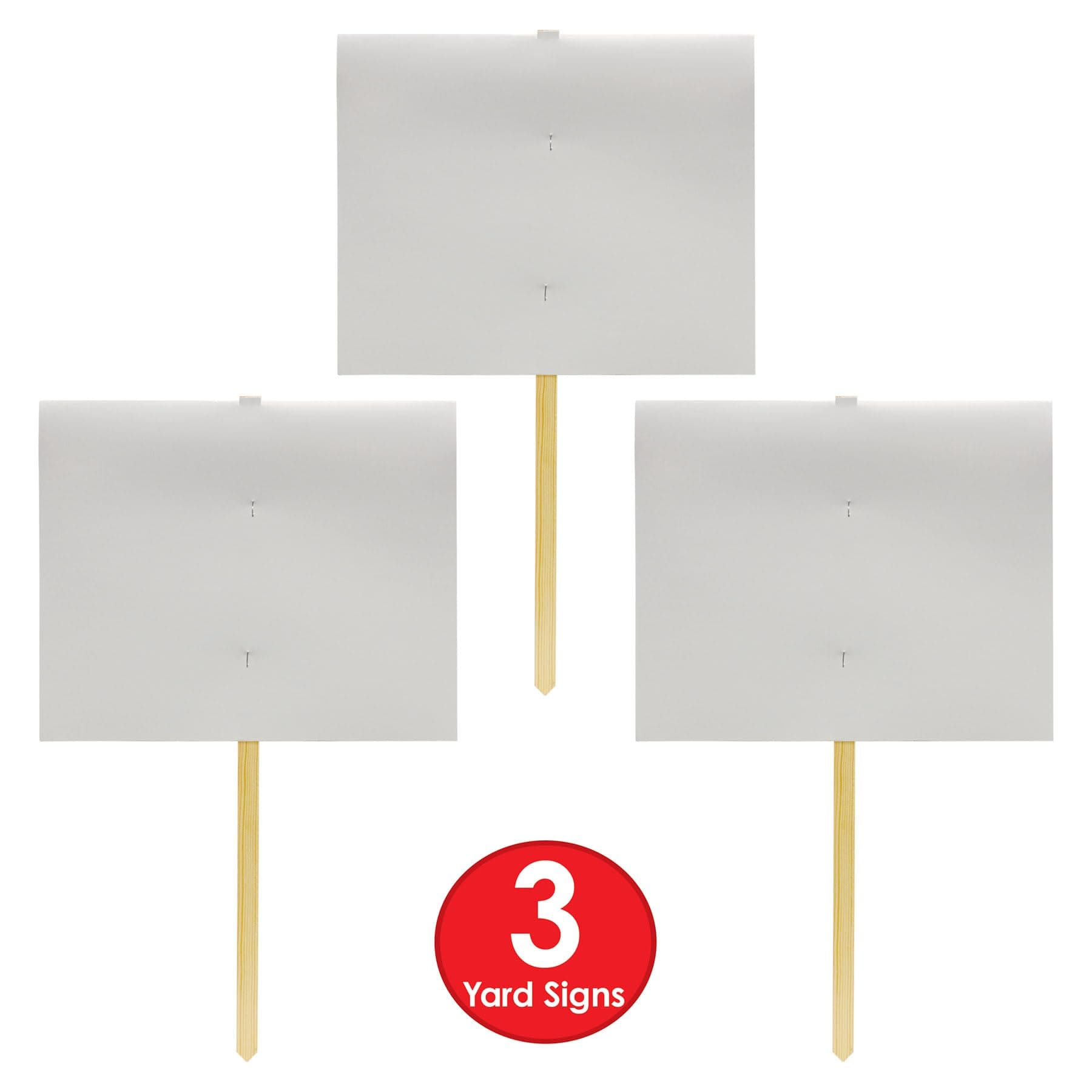 Beistle Blank Yard Signs – 3 Pack, Double-Sided White Signs on 24-Inch Pine Stak - Thumbnail 3