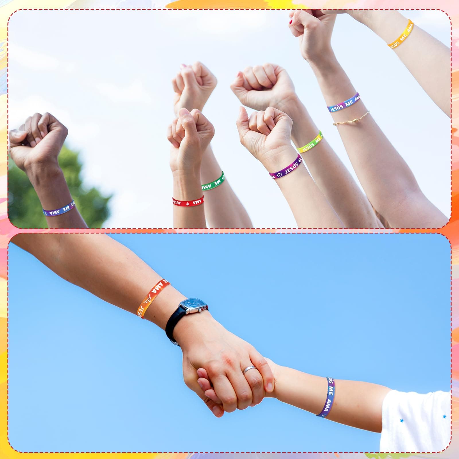 PullCrease 150 Pcs Spanish Jesus Loves Me Wristbands Bulk 10 Styles Rainbow Jesu - Thumbnail 5