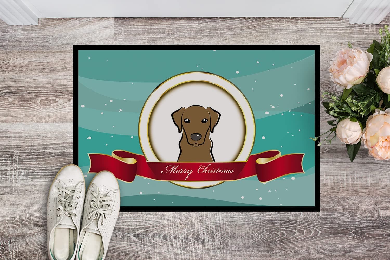 Caroline's Treasures BB1544MAT Chocolate Labrador Merry Christmas Doormat 18x27 - Thumbnail 2