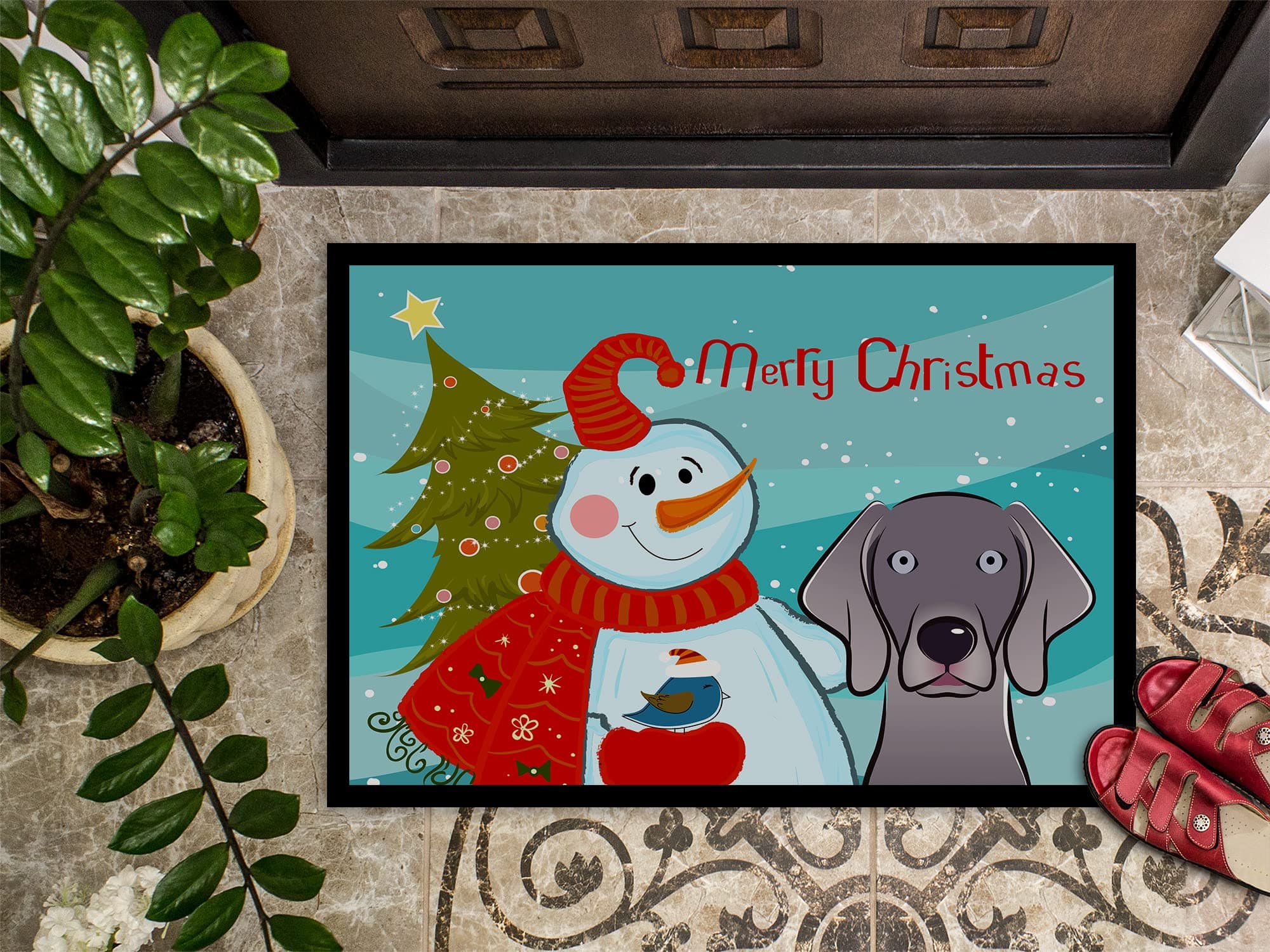 Caroline's Treasures BB1851MAT Snowman with Weimaraner Doormat 18x27 Front Door - Thumbnail 3