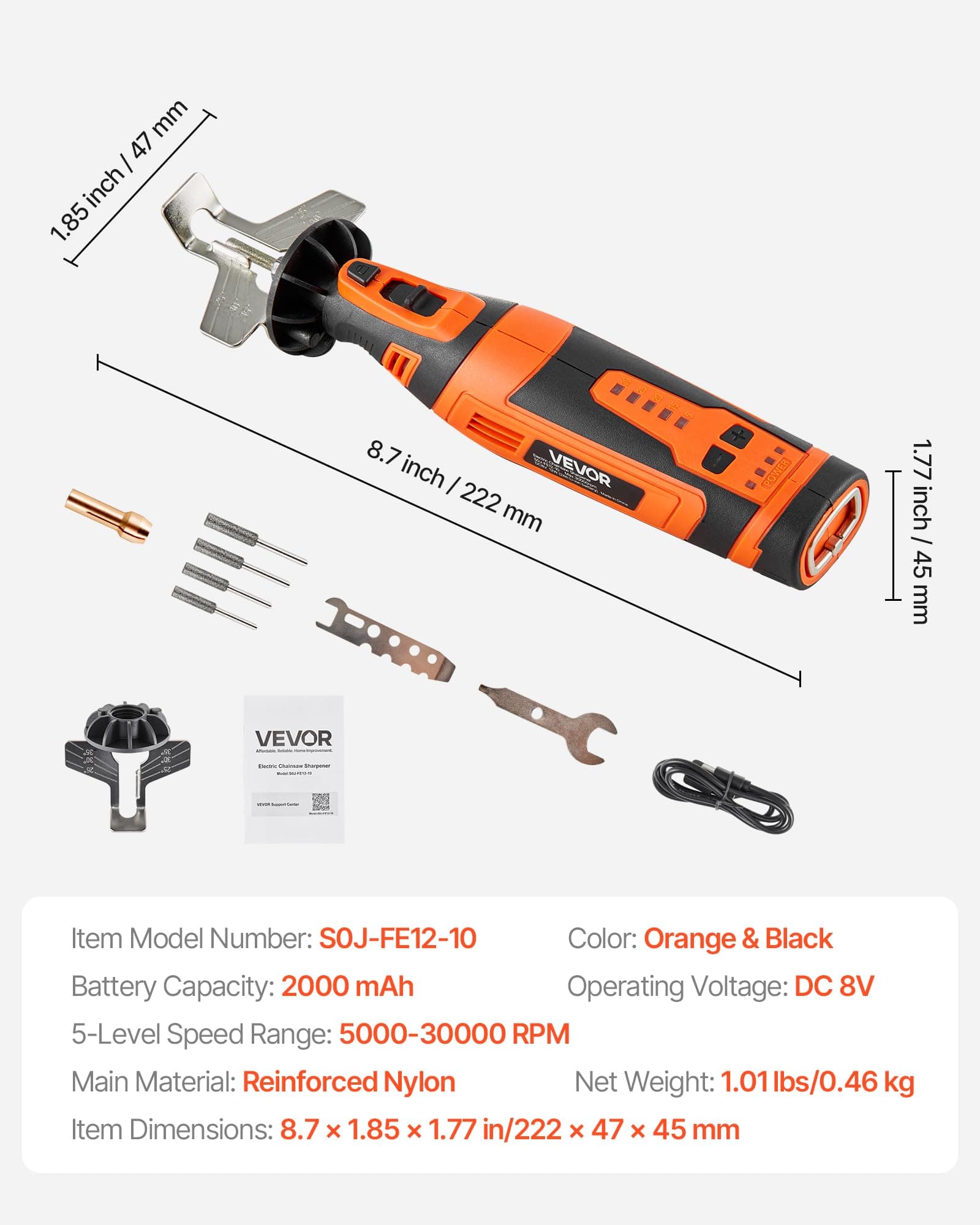 VEVOR Cordless Chainsaw Sharpener, 5-Speed Adjustable Electric Saw Chain Sharpen - Thumbnail 7