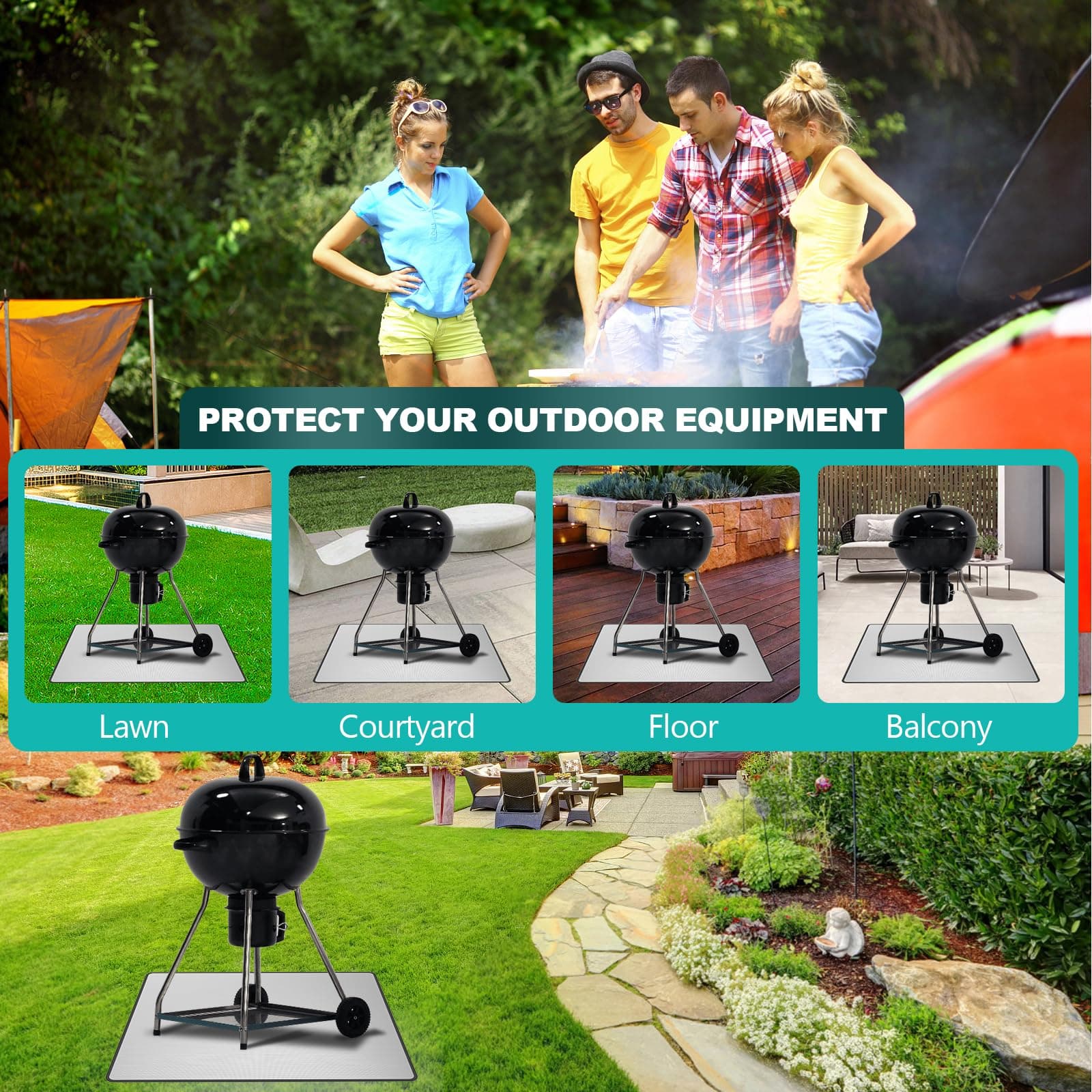 UBeesize 48x40 Grill Mats for Outdoor Grill, Under Grill Mat with 4-Layer Heat-R - Thumbnail 7