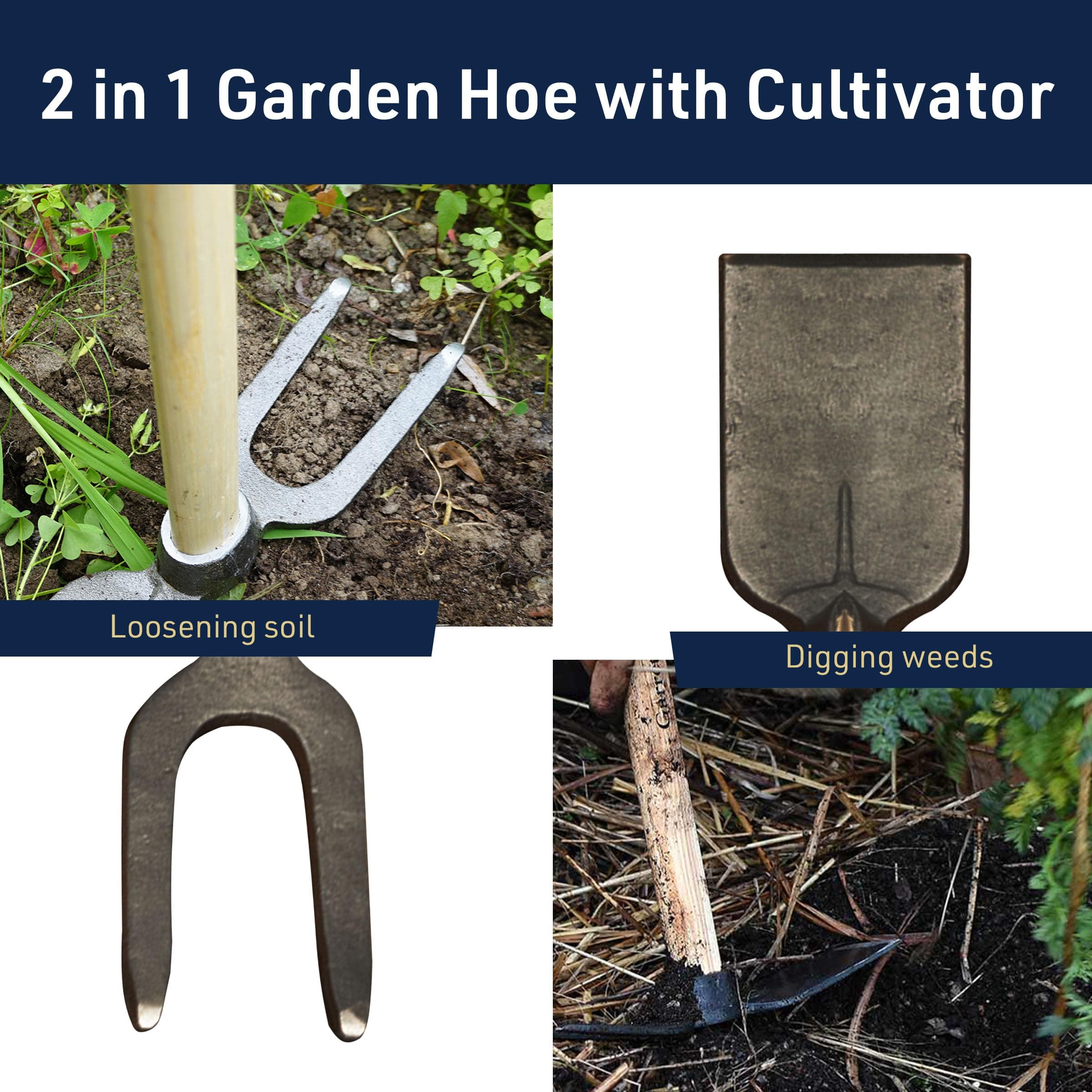 Kings County Tools Hoe Garden Tool - 18” Double-Sided Carbon Steel Garden Hoe an - Thumbnail 2