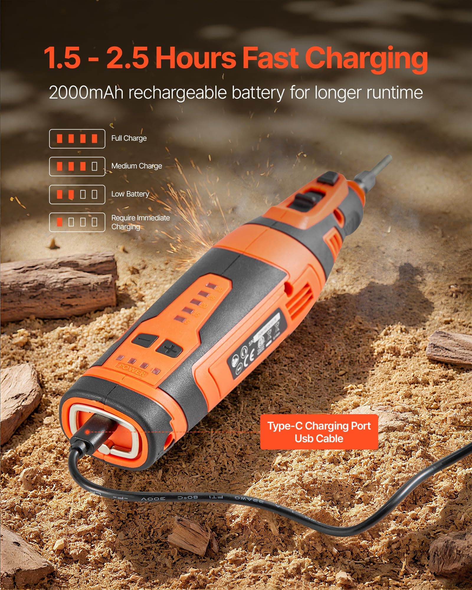 VEVOR Cordless Chainsaw Sharpener, 5-Speed Adjustable Electric Saw Chain Sharpen - Thumbnail 5