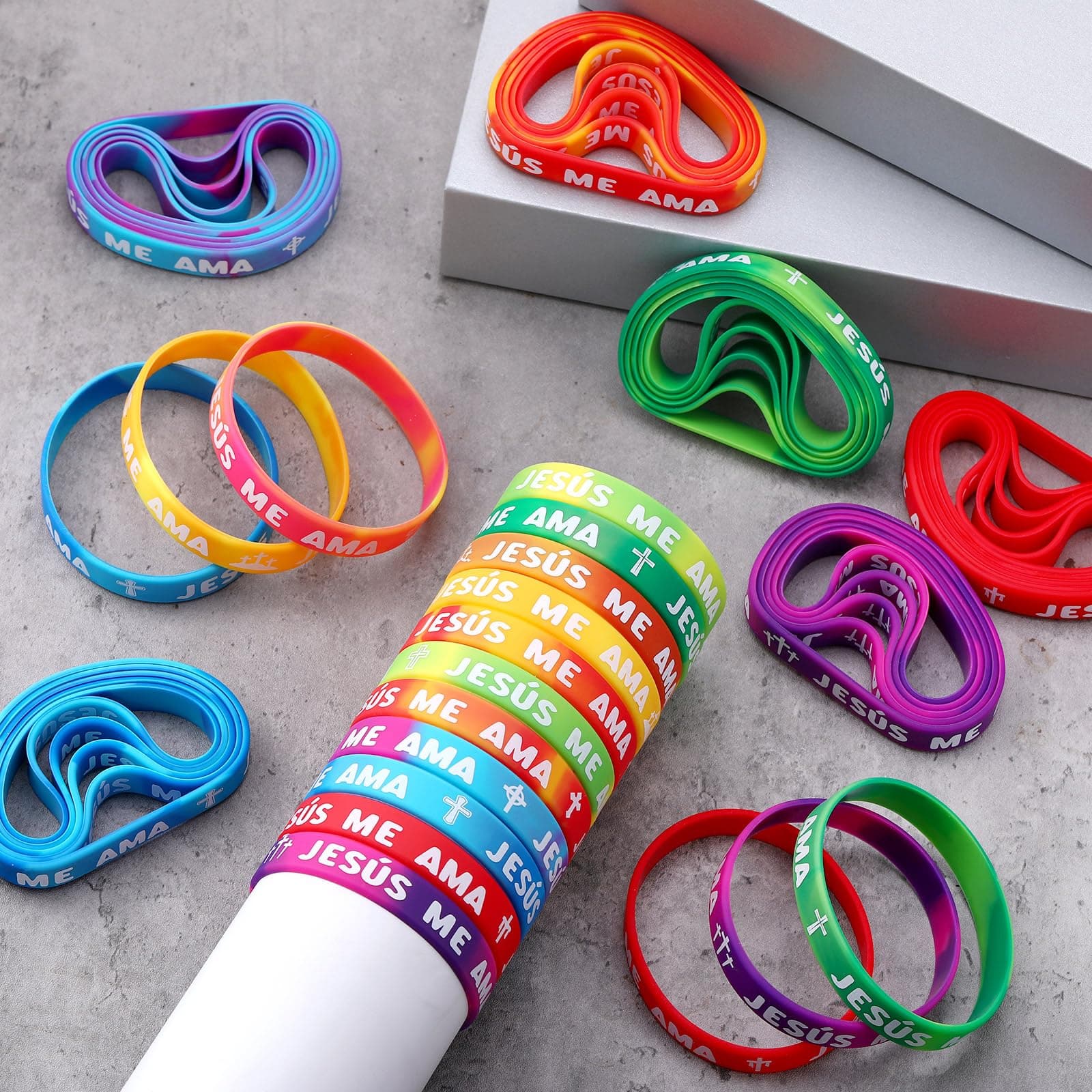 PullCrease 150 Pcs Spanish Jesus Loves Me Wristbands Bulk 10 Styles Rainbow Jesu - Thumbnail 4