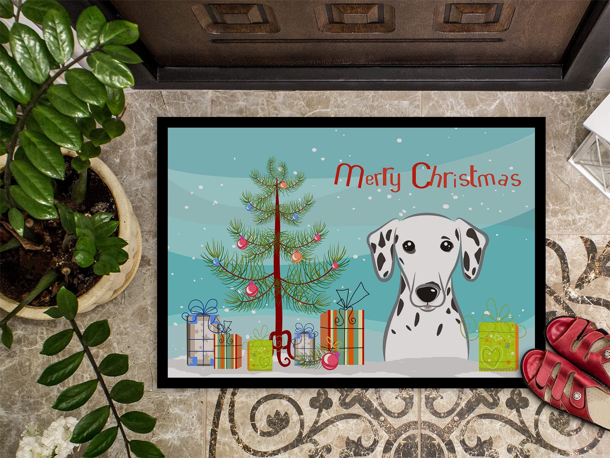 Caroline's Treasures BB1582MAT Christmas Tree and Dalmatian Doormat 18x27 Front - Thumbnail 2