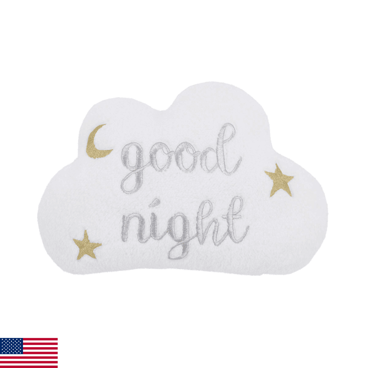 NoJo White Cloud with Gold & Silver Embroidery "Good Night" Decorative Pillow wi - Image 1