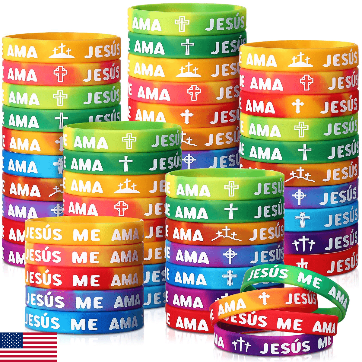 PullCrease 150 Pcs Spanish Jesus Loves Me Wristbands Bulk 10 Styles Rainbow Jesu - Image 1