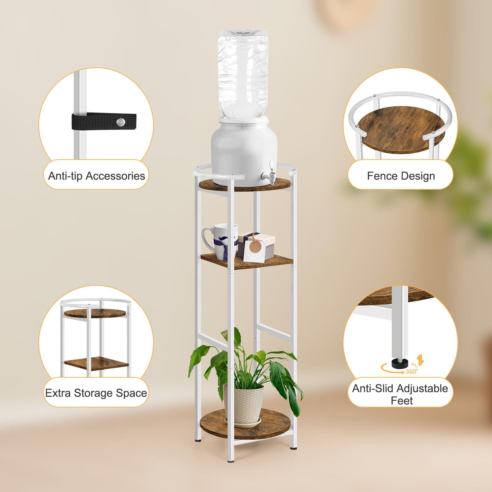 ETELI Water Dispenser Stand 3 Tier Freestanding Water Stand Ceramic Crocks Water - Thumbnail 6