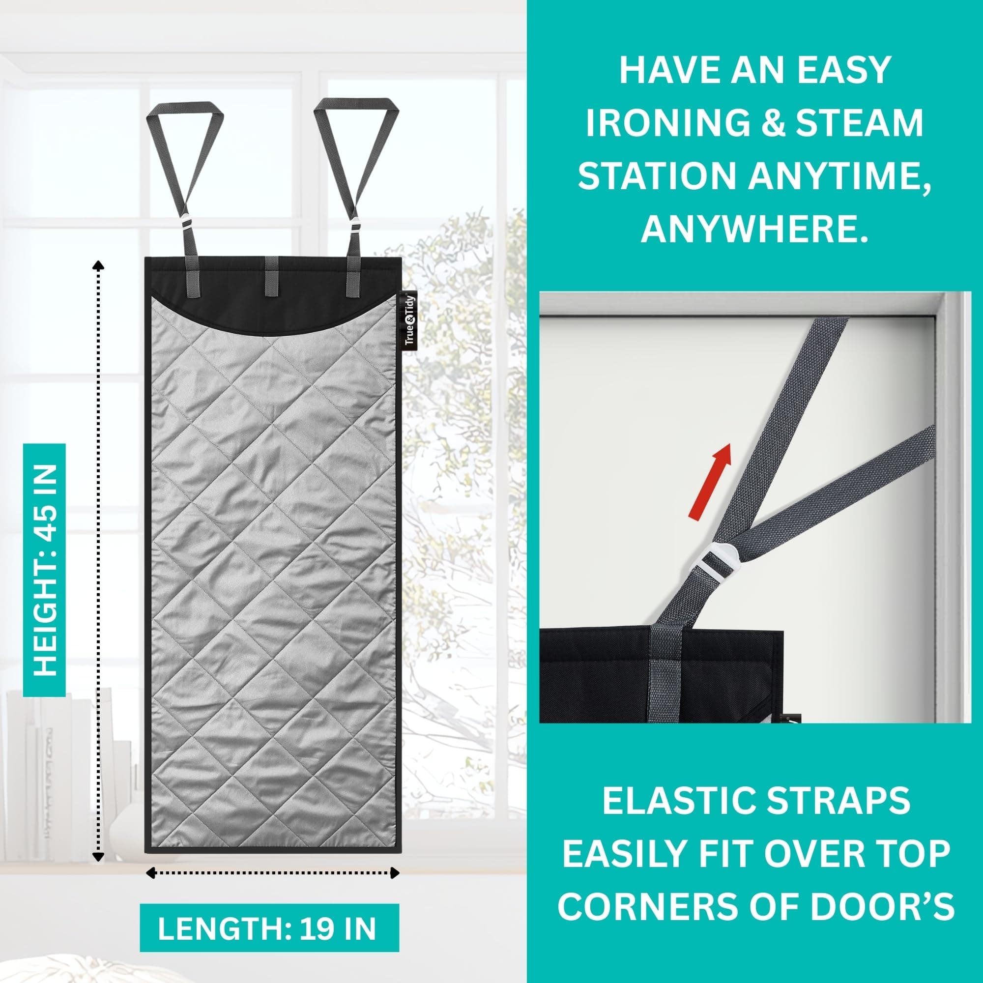 True & Tidy XL Over The Door Protective Clothes Steamer Pad, Ironing and Press P - Thumbnail 2