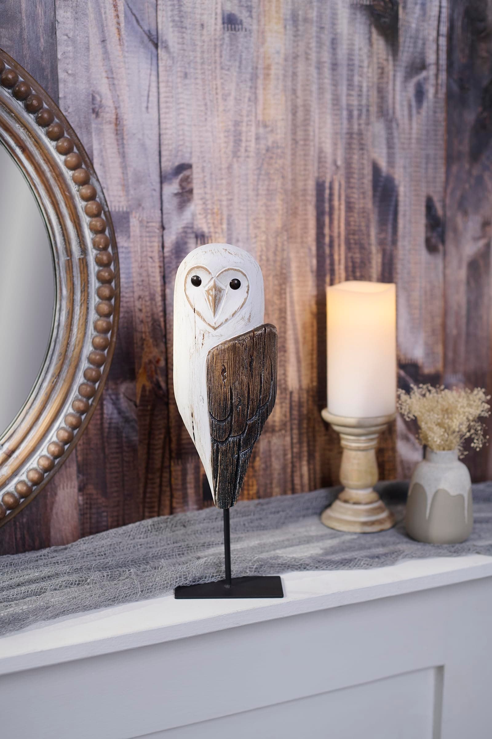 Primitives by Kathy Barn Owl Wood Sculpture Haunted White Collection Painted Acc - Thumbnail 3