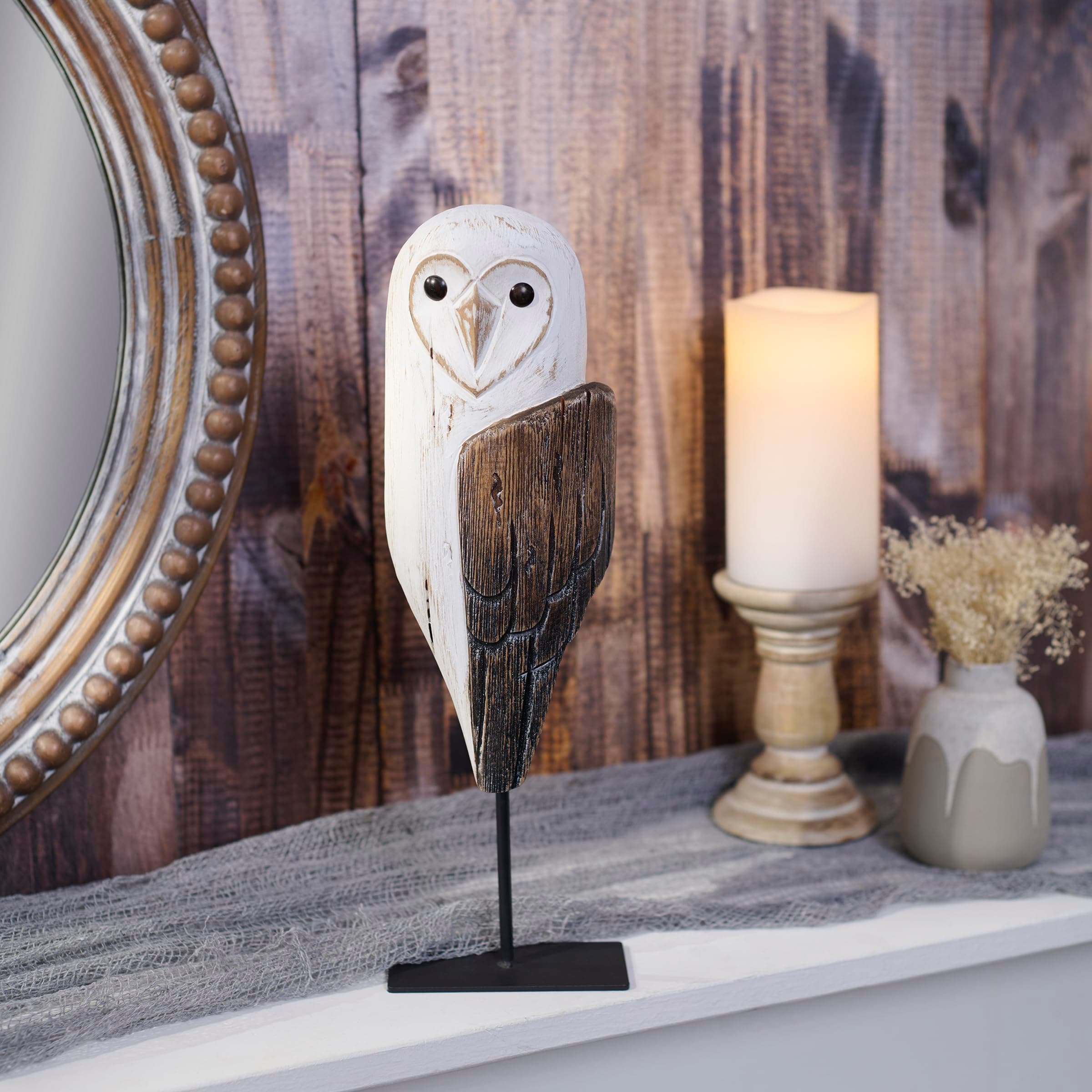 Primitives by Kathy Barn Owl Wood Sculpture Haunted White Collection Painted Acc - Thumbnail 6
