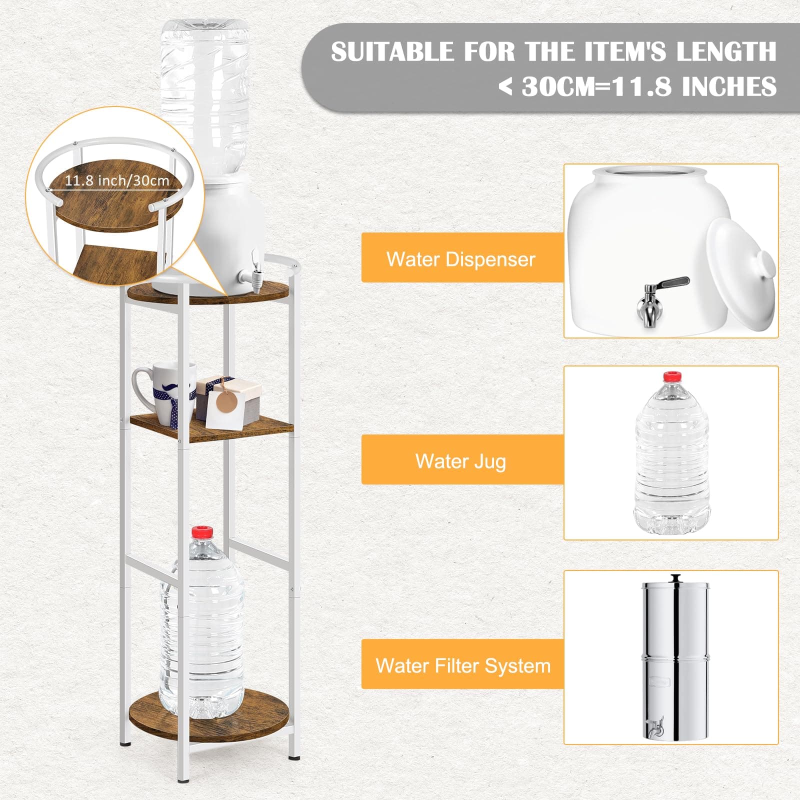 ETELI Water Dispenser Stand 3 Tier Freestanding Water Stand Ceramic Crocks Water - Thumbnail 2