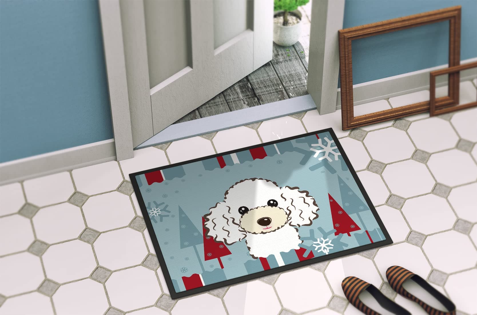 Caroline's Treasures BB1753JMAT Winter Holiday White Poodle Doormat 24x36 Front - Thumbnail 4